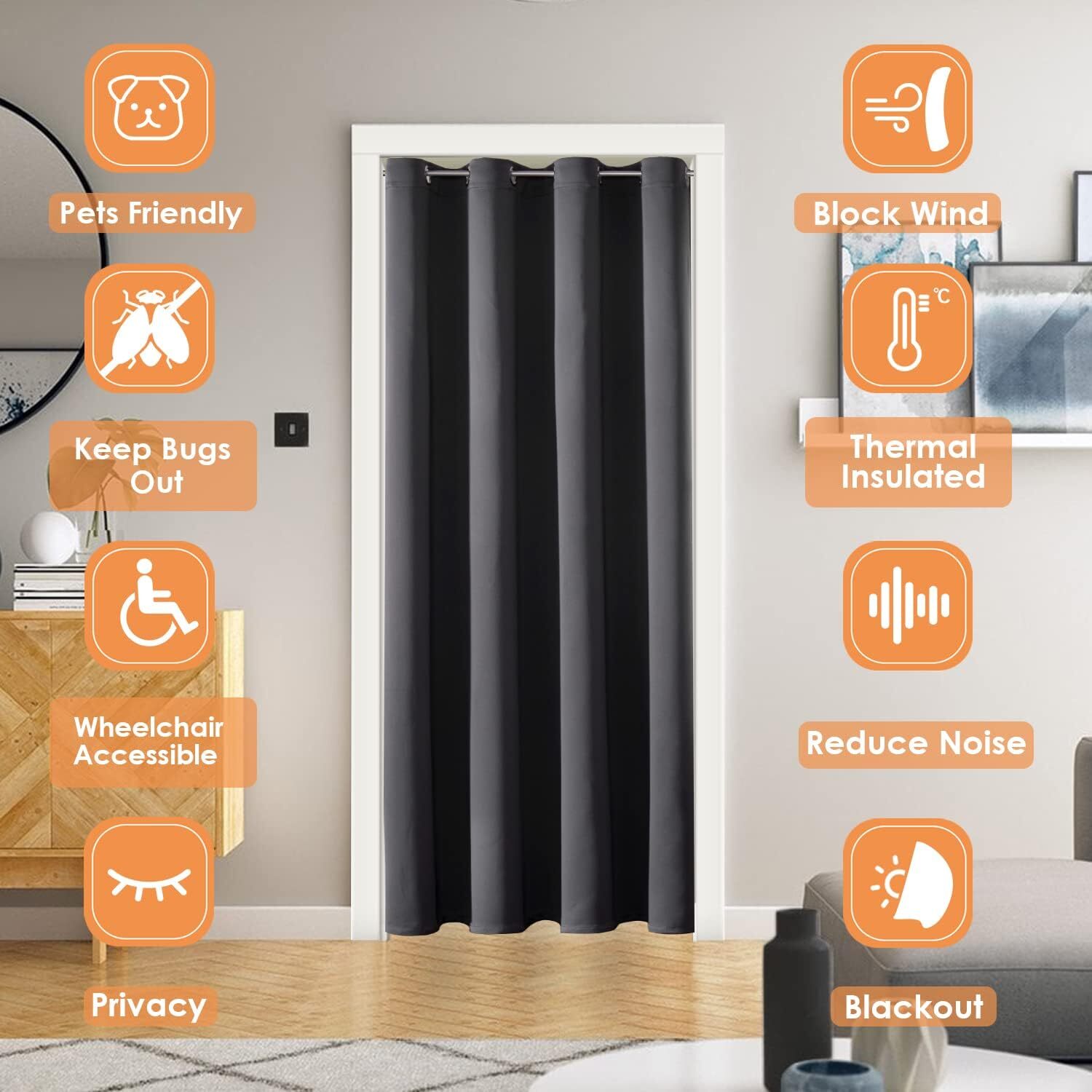 Blackout curtains, insulated temporary room divider (dark gray, 34 x 80 inches)