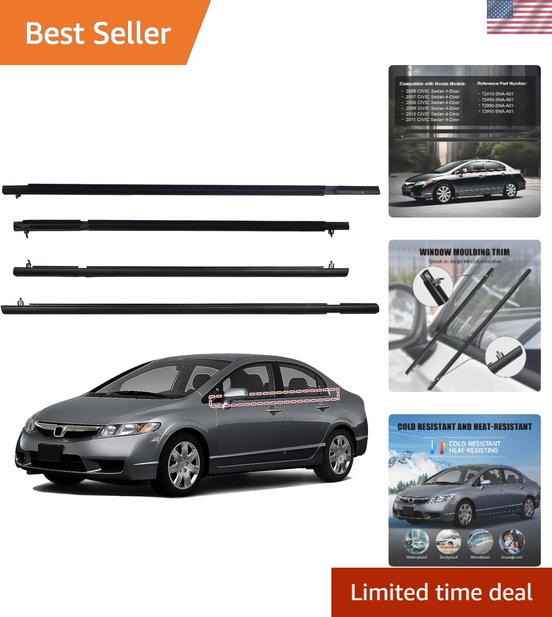 Honda Civic Door Weather Stripping – Perfect Fit for 4-Door Sedans 2006-2011