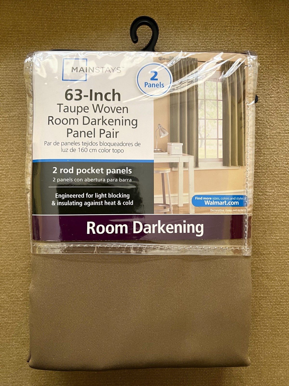 63 Inch Taupe Woven Room Darkening Rod Pocket Panel Pair Free Shipping
