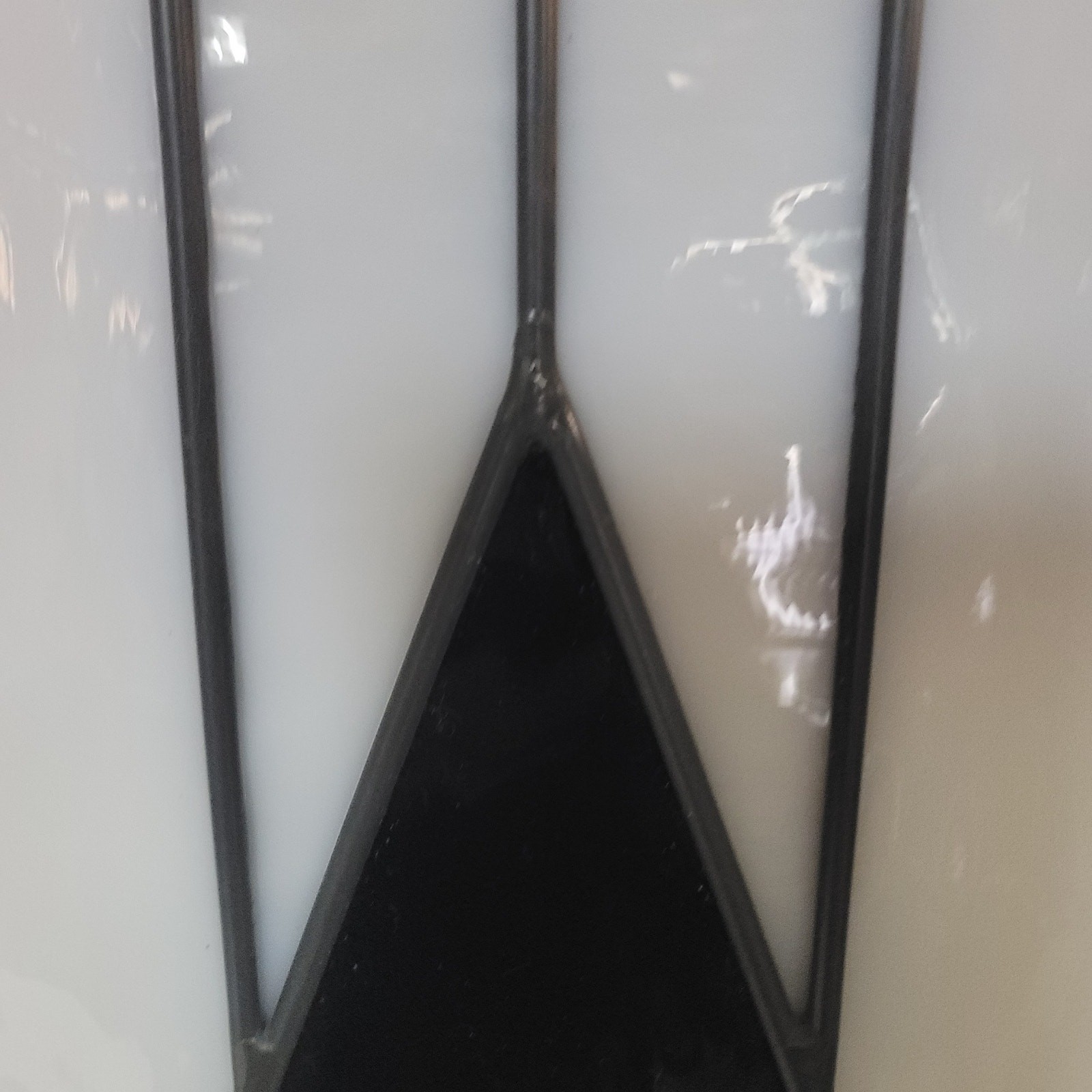Stained glass Panel Geometric Art Deco gray black white Diamond Framed 26″ x 18″