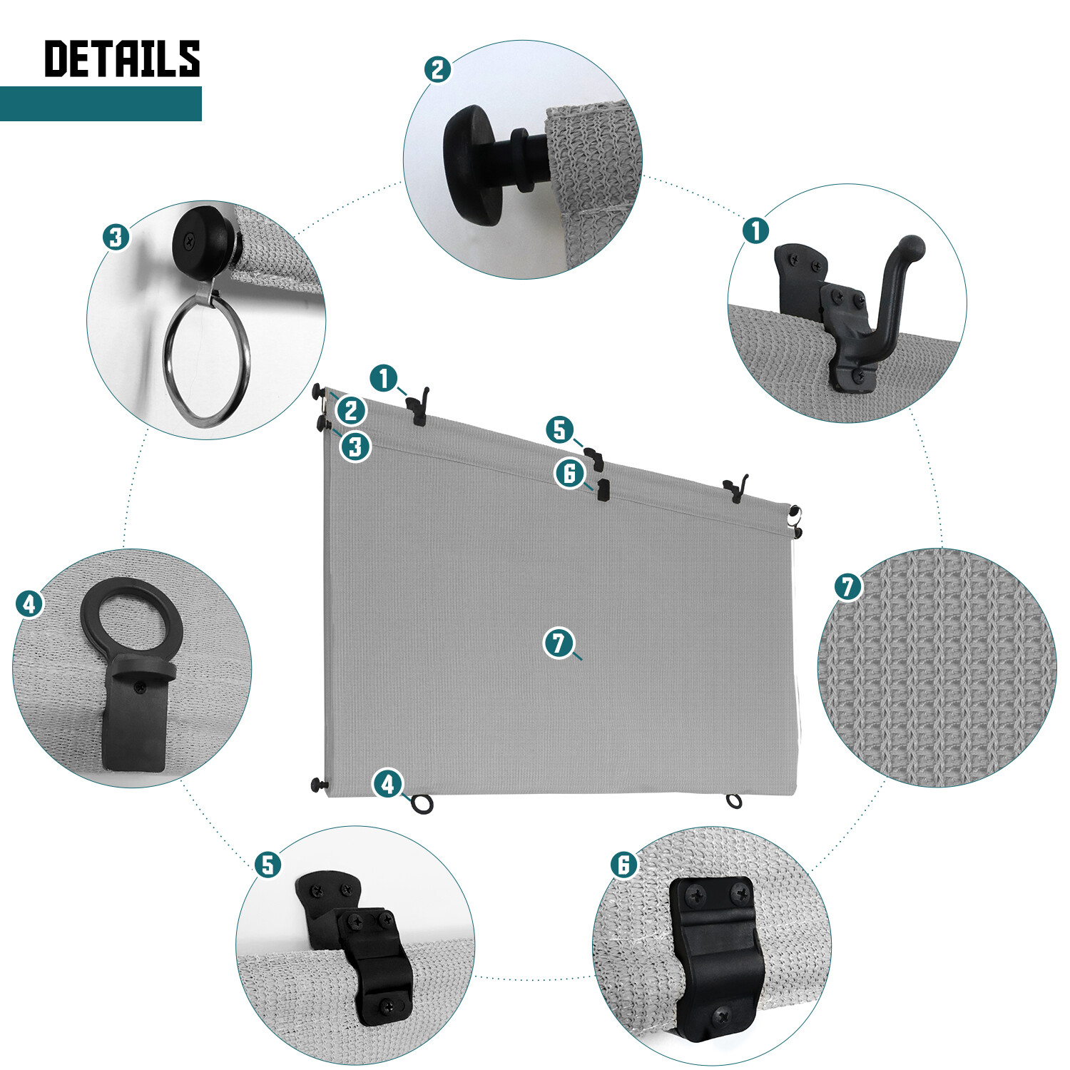 Gray Foldable Roller Sunshade Cordless Curtain for Windows Patio Porch Gazebo