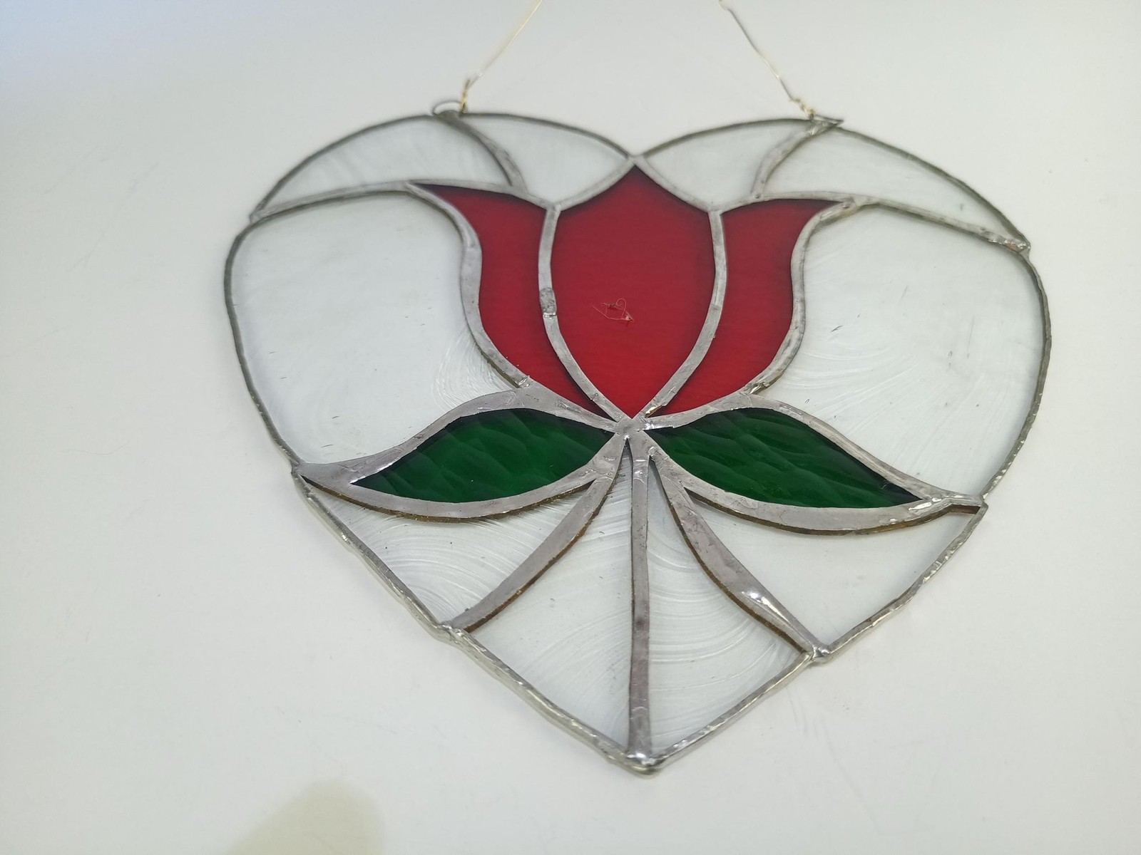 Stained Glass Panel Wall Hanging Window Decor 8 x 8 In Red Tulip Art Glass