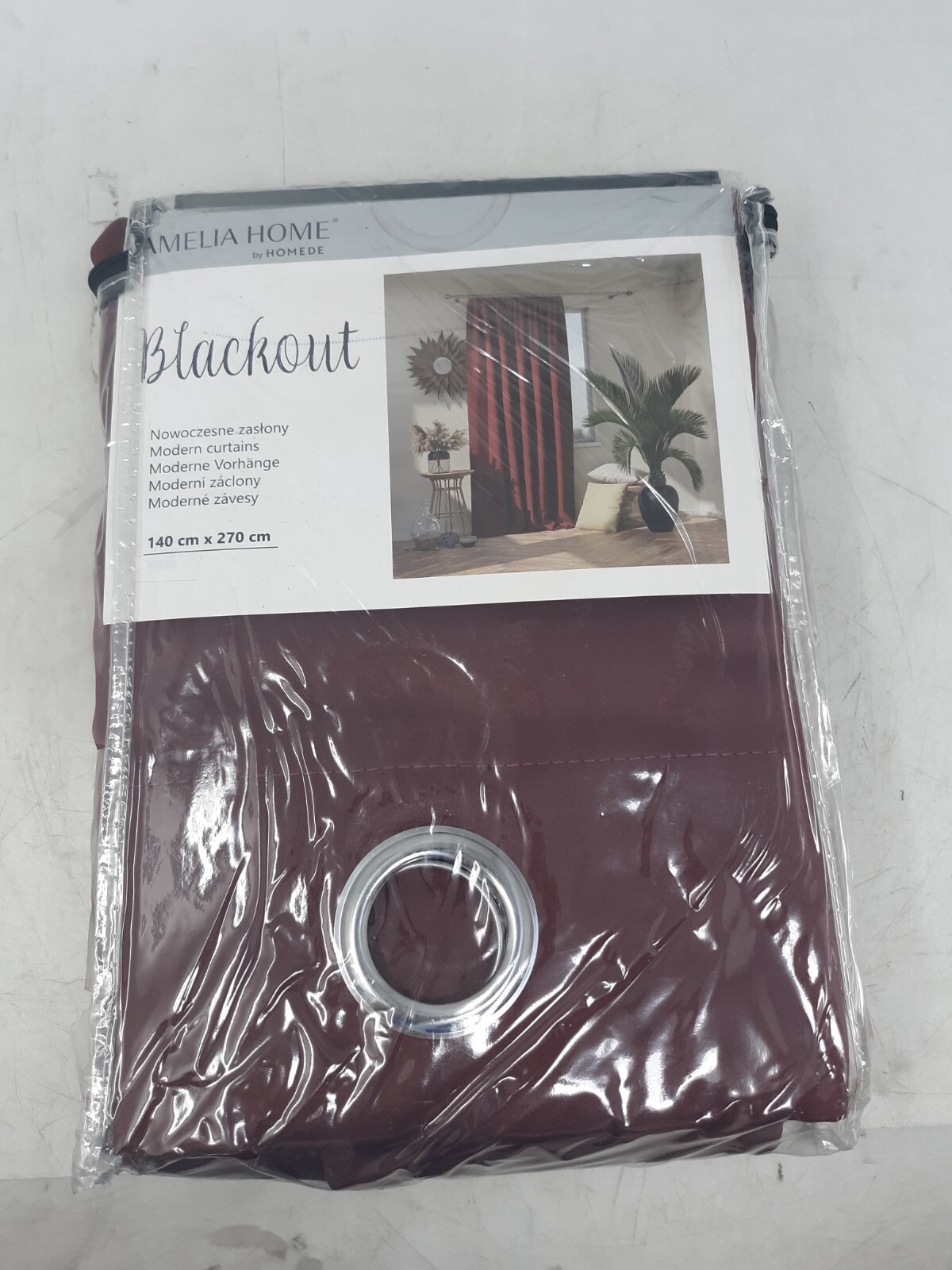 Amelia Home Blackout Curtain – 140×270 cm, Burgundy, Grommet Top