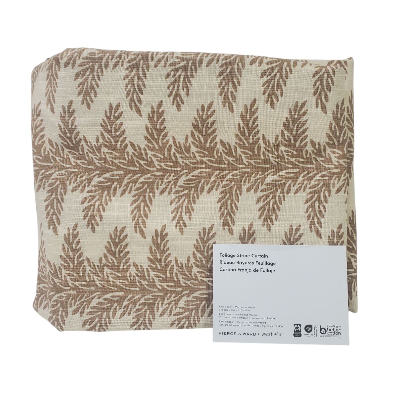 West Elm Pierce & Ward Foliage Stripe Curtain 48×84 Cotton Silver Mink Open Box