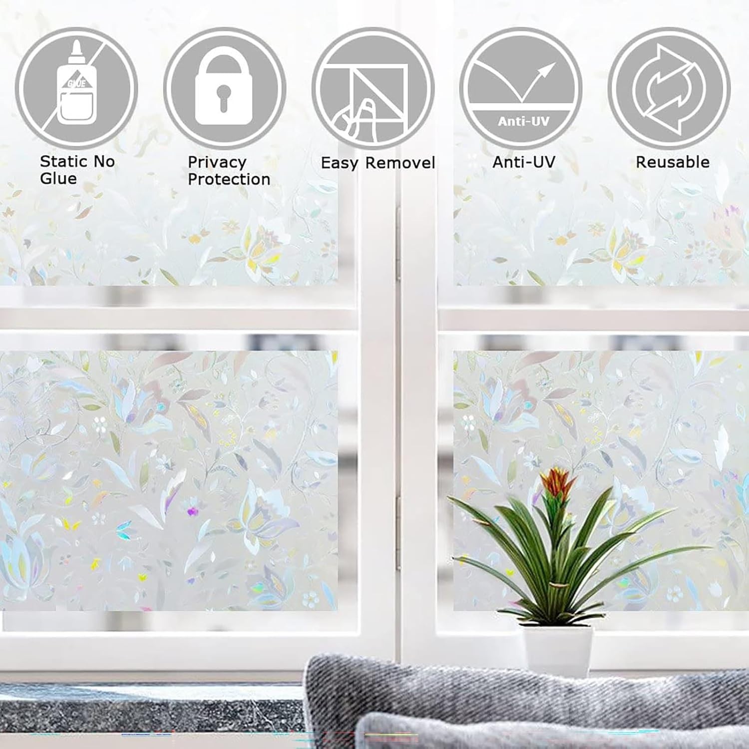 Window Film Opaque Self Adhesive, Rainbow Static No-Glue Privacy Shu…
