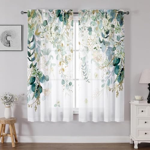 Green Eucalyptus Leaves 42″W x 63″L (Pack of 2) Green Eucalyptus Curtain