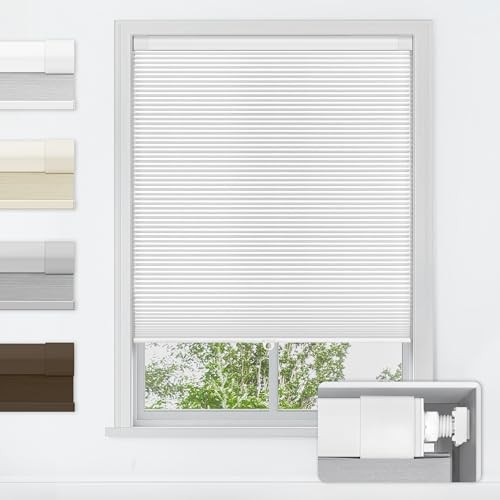 No Tools No Drill Cordless Cellular Shades, 46″ W x 48″ H, Blackout-White