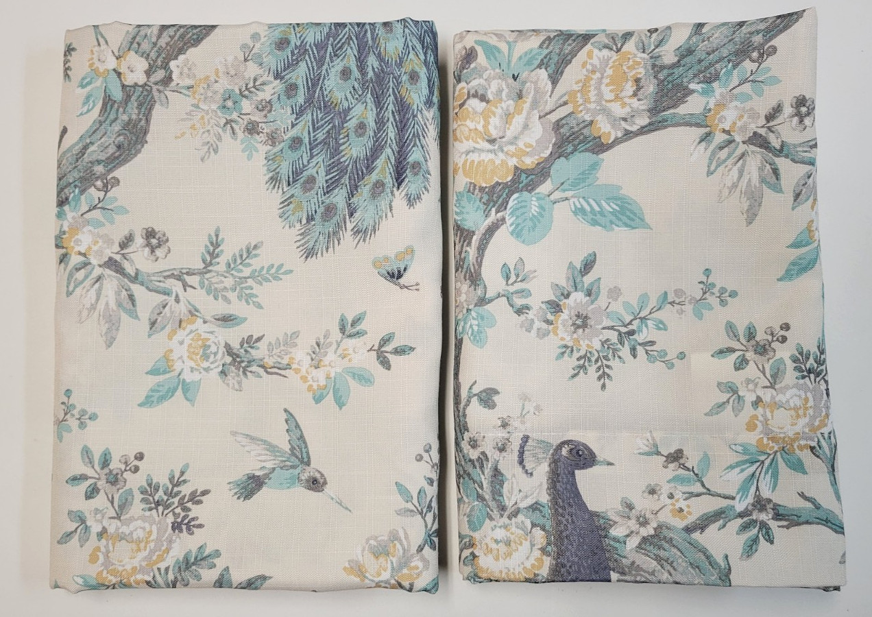 Laura Ashley 2 Belvedere Peacock Window Curtain Panels Blue Turquoise 36×95 Pair