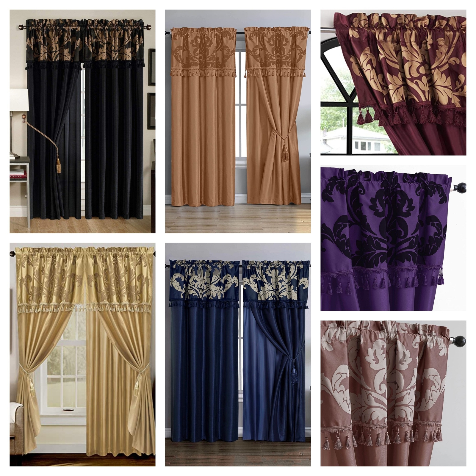 Chezmoi Collection Royale Jacquard Floral Curtain Set with Attached Valance