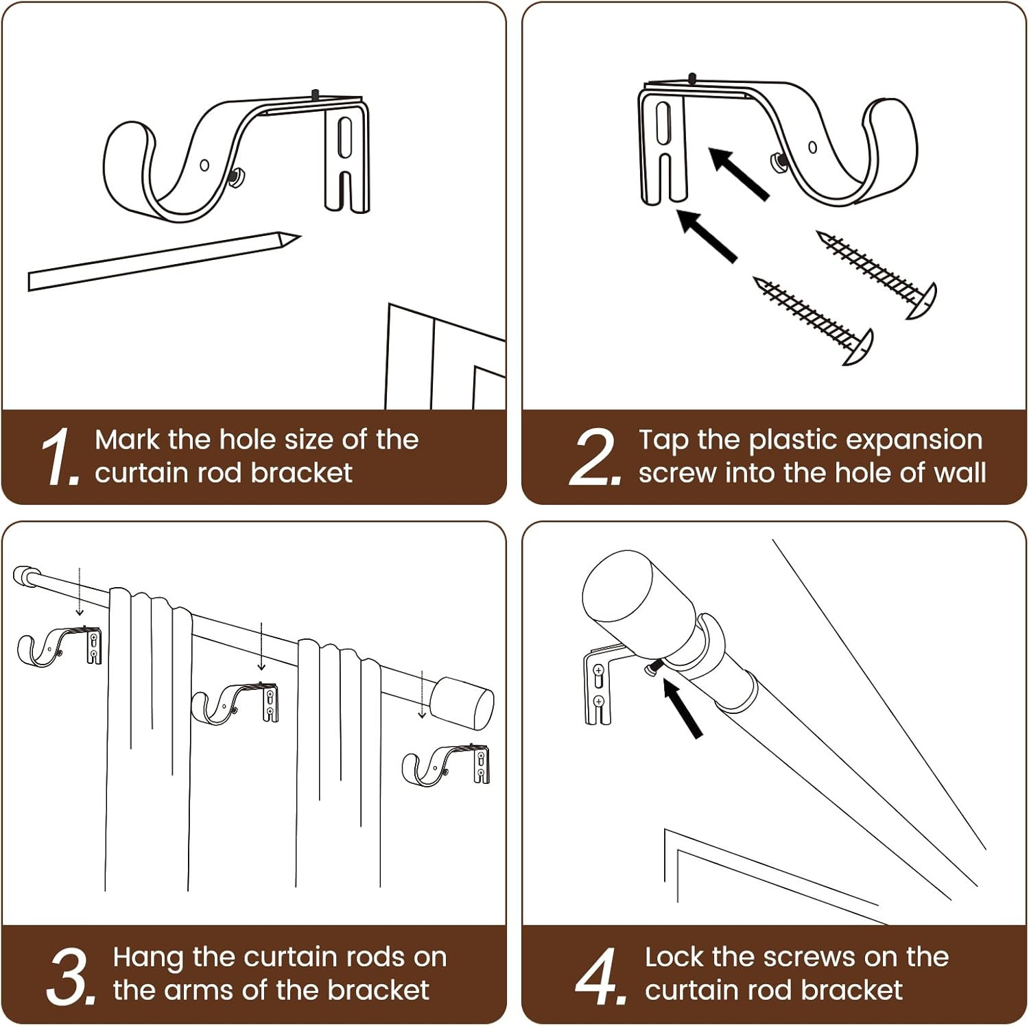 1” Diameter Matte Black Curtain Rod Itself Is 30-90 Inch 2 Pack, Fit 30 to 84 In
