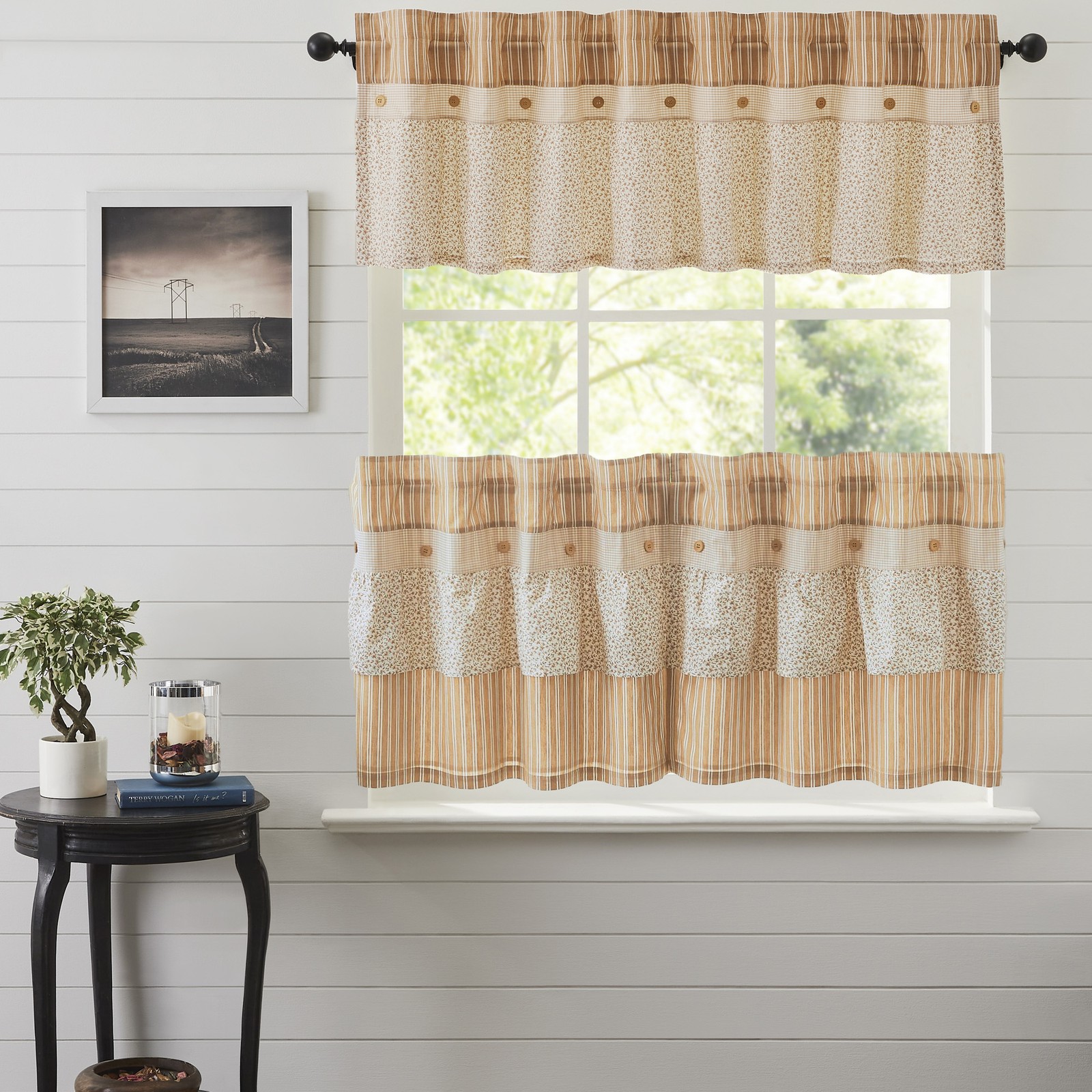 Camilia Gold Ruffled Curtain Set (1 Valance 19×72 ; 2 Tier 24×36) VHC Brands