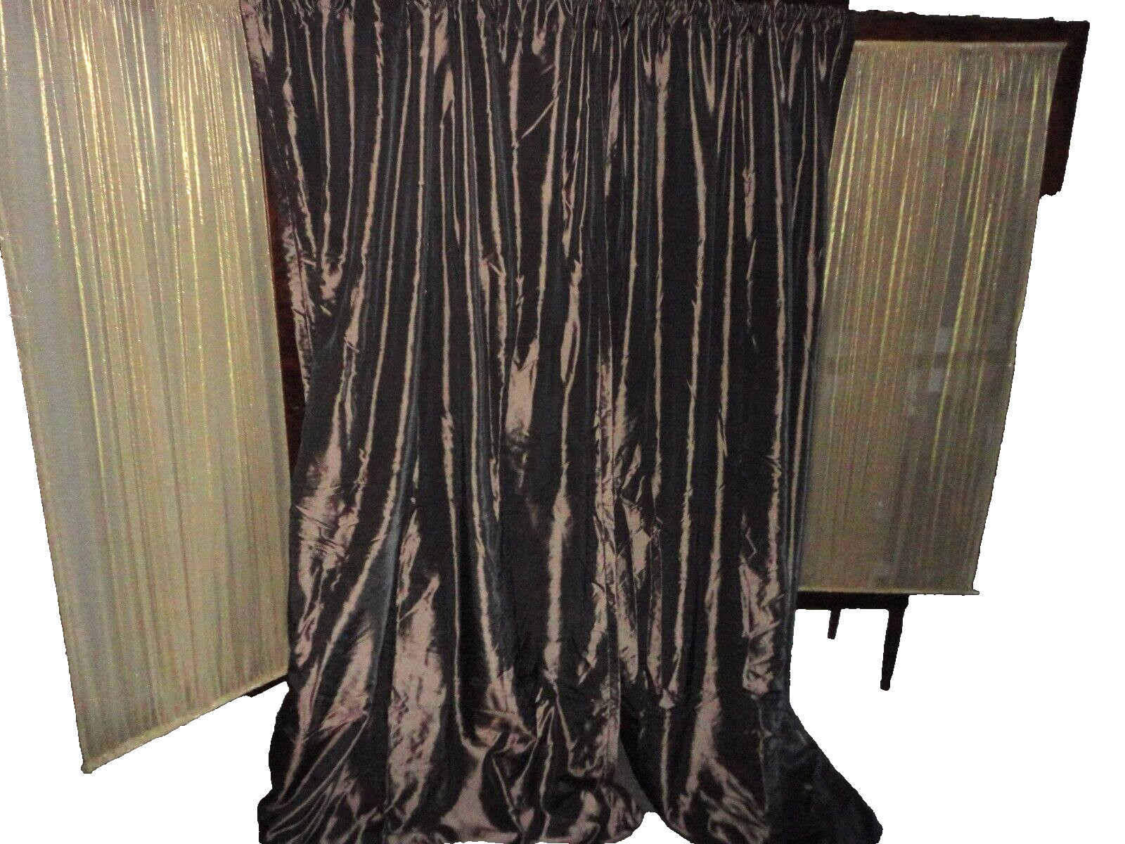 PERI IRIDESCENT FAUX SILK BROWNISH BRONZE THERMAL (2) PANELS CURTAINS 54X80&79.5