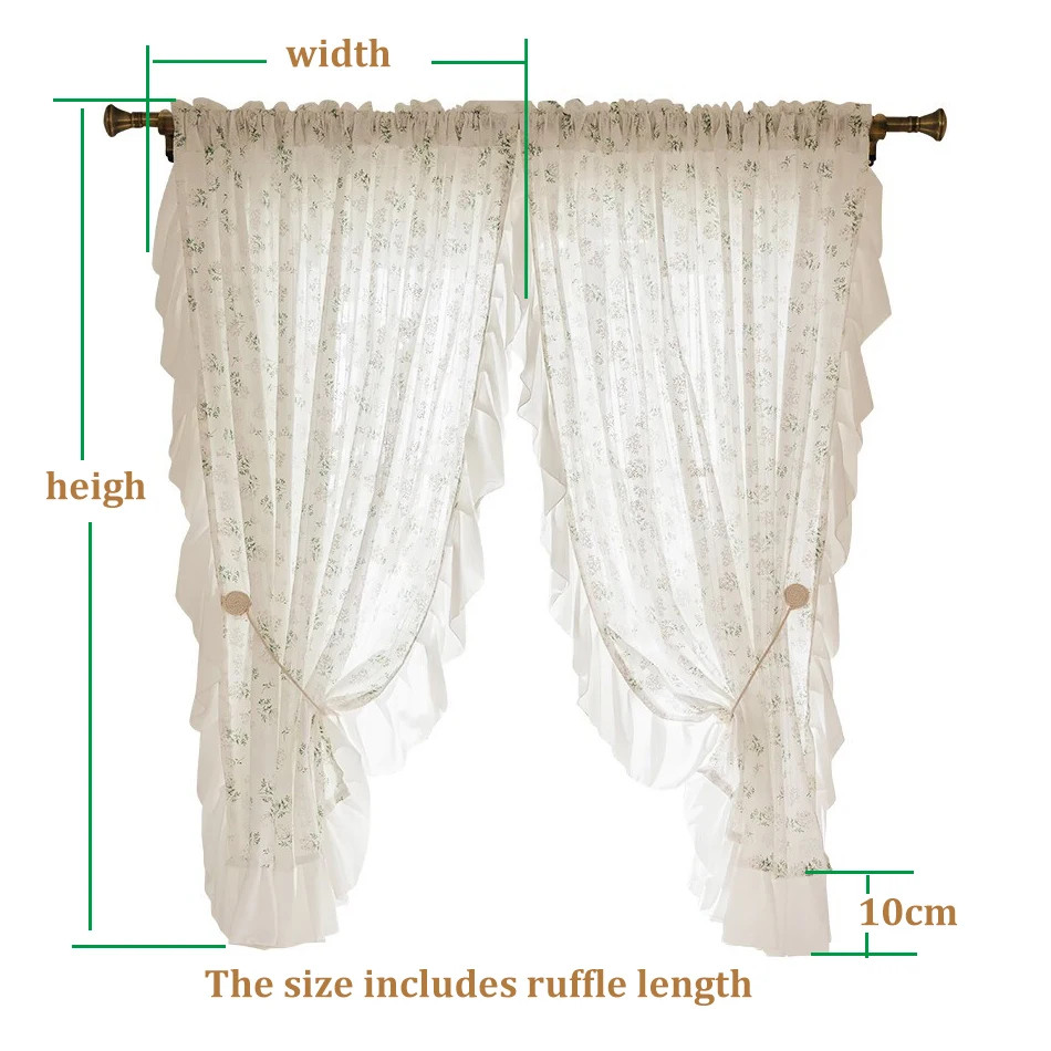 Korean Ruffle Daisy Curtains Road Pocket Shade Curtain Floral for Kitchen Bedroo