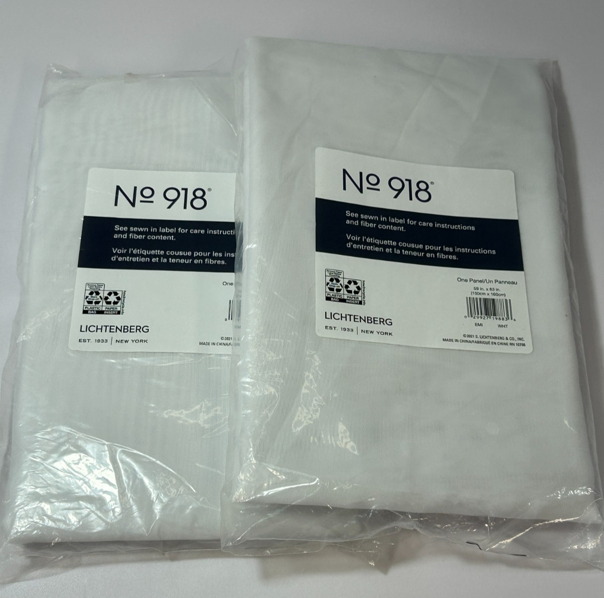 (2) No. 918 lichtenberg Emily Sheer Curtain Panel 59in x 63in, white, new