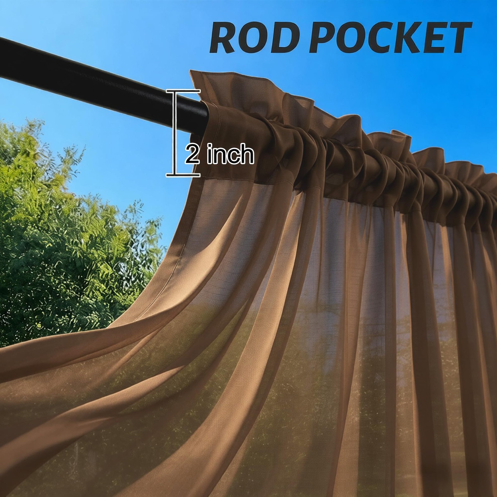 Brown Waterproof Sheer Patio Curtains 52×84, 2-Panels Rod Pocket for Outdoors