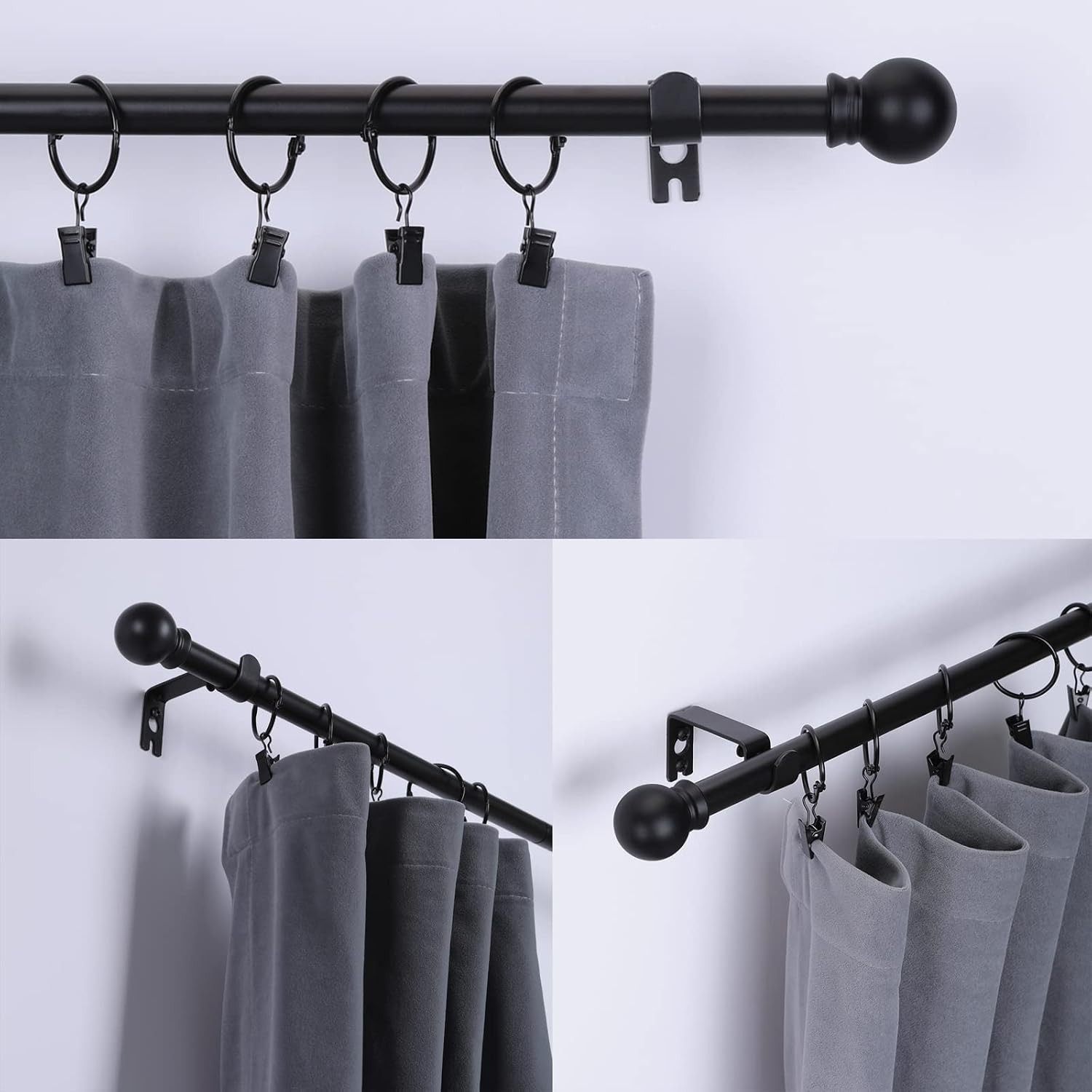 Curtain Rods for Windows 48 to 84-92 inch, 5/8″ Matte Black Curtain Rod,