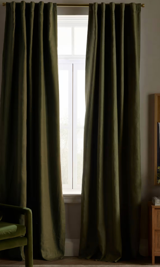 Quince European Linen Blackout Curtain Panel Hunter Green 48×84