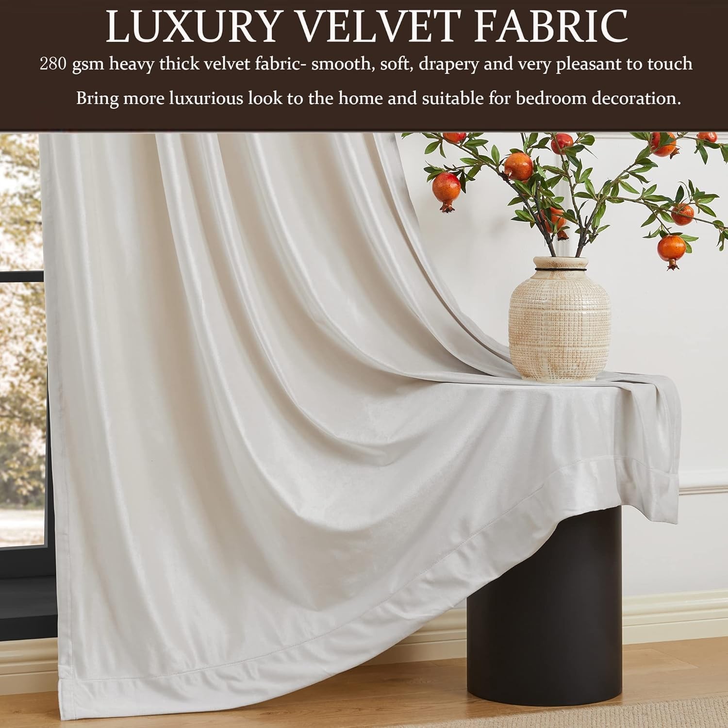 100% Blackout Ivory Off White polyester Velvet Curtains 96 inch Long Living