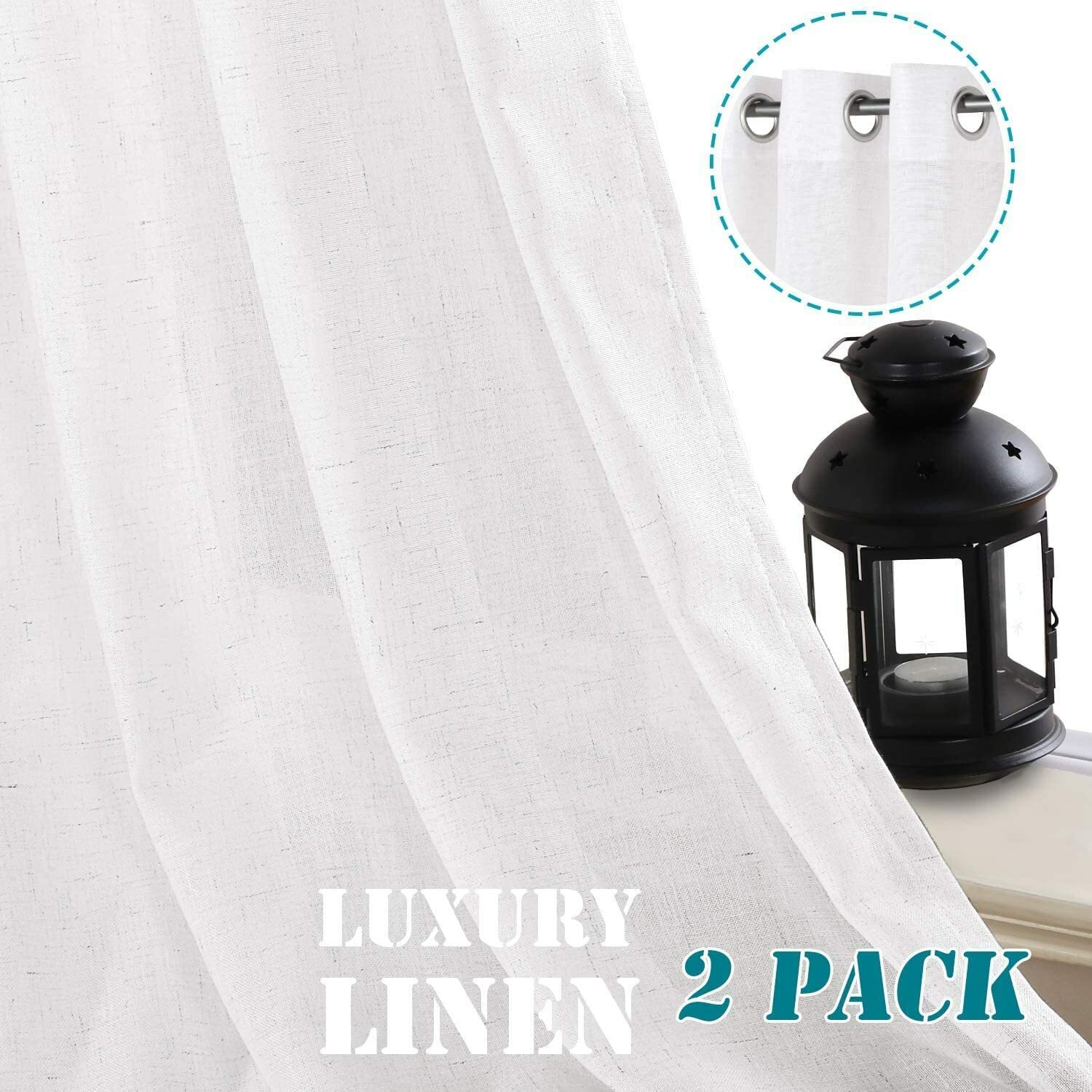 Natural Linen Textured Curtains 2 Panels Light Filtering Grommet Drapes 52×45
