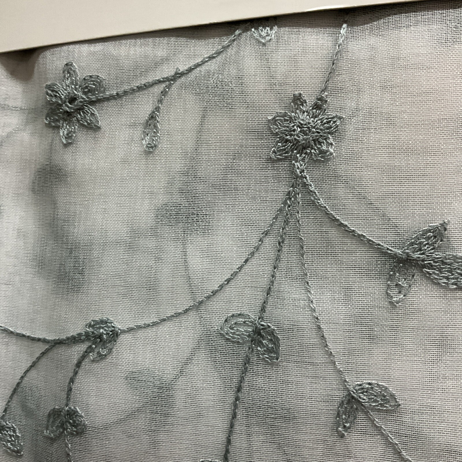 4 Laura Ashley Window Panel Curtains VERNON Embroider Sage Green Sheer 38 x 96”
