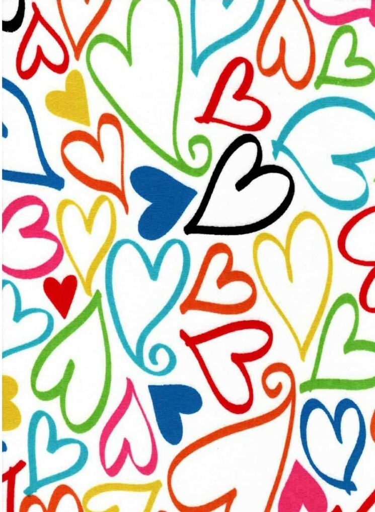 LINED WINDOW VALANCE 42 X 12 LOVE CRAZY COLORFUL HEART HEARTS RAINBOW