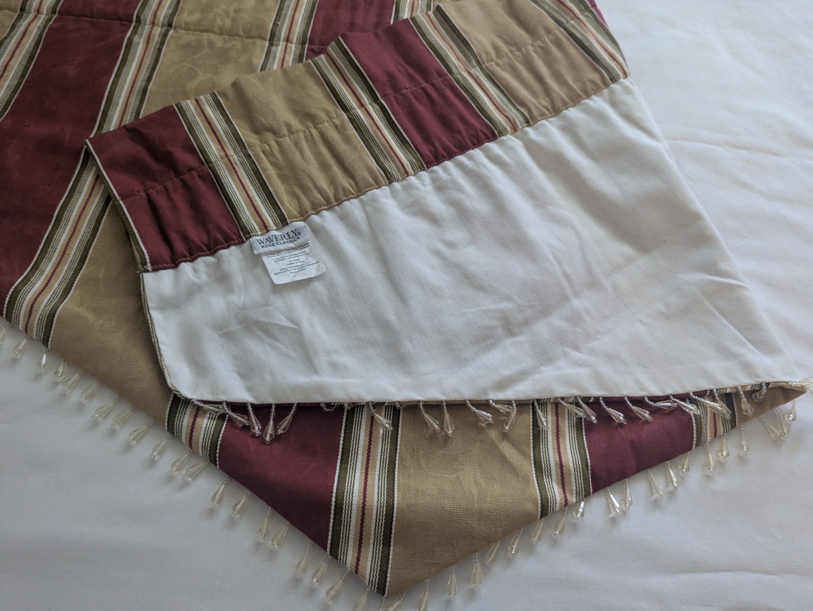 Waverly Capulet Stripe Red & Gold Beaded Lined SINGLE (1) Ascot Valance 51 x 23″