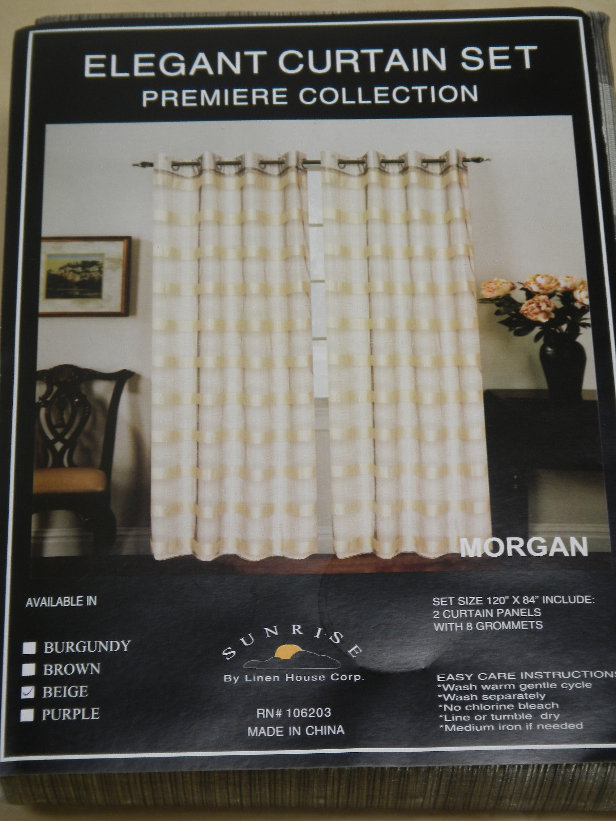Two 60” Wide by 84” Long 100% polyester Grommet panels – Beige & Black Colors