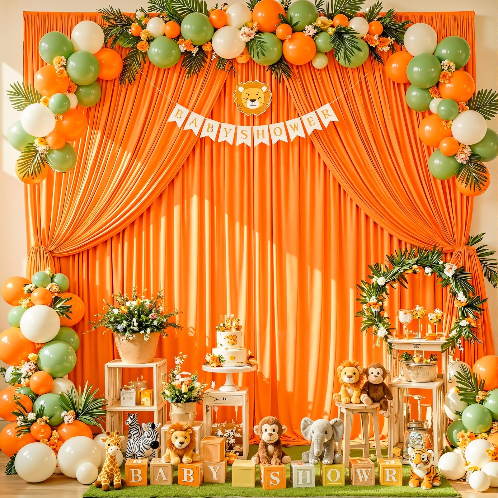 40x10ft Orange Backdrop Curtains for Wedding W5 x H10′(8 Panels),