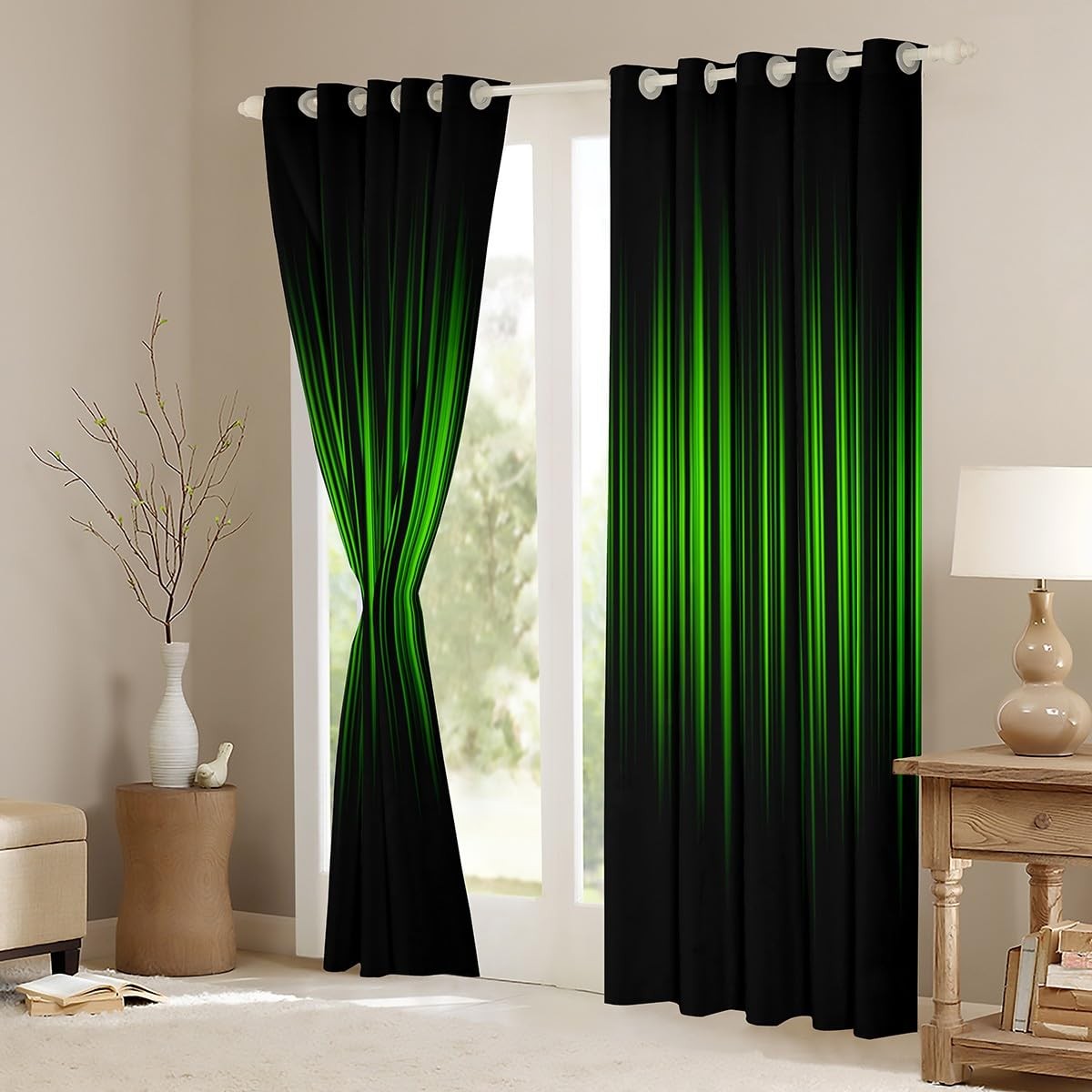 Feelyou Abstract Ombre Blackout Curtains Boys Green And Black Striped Window