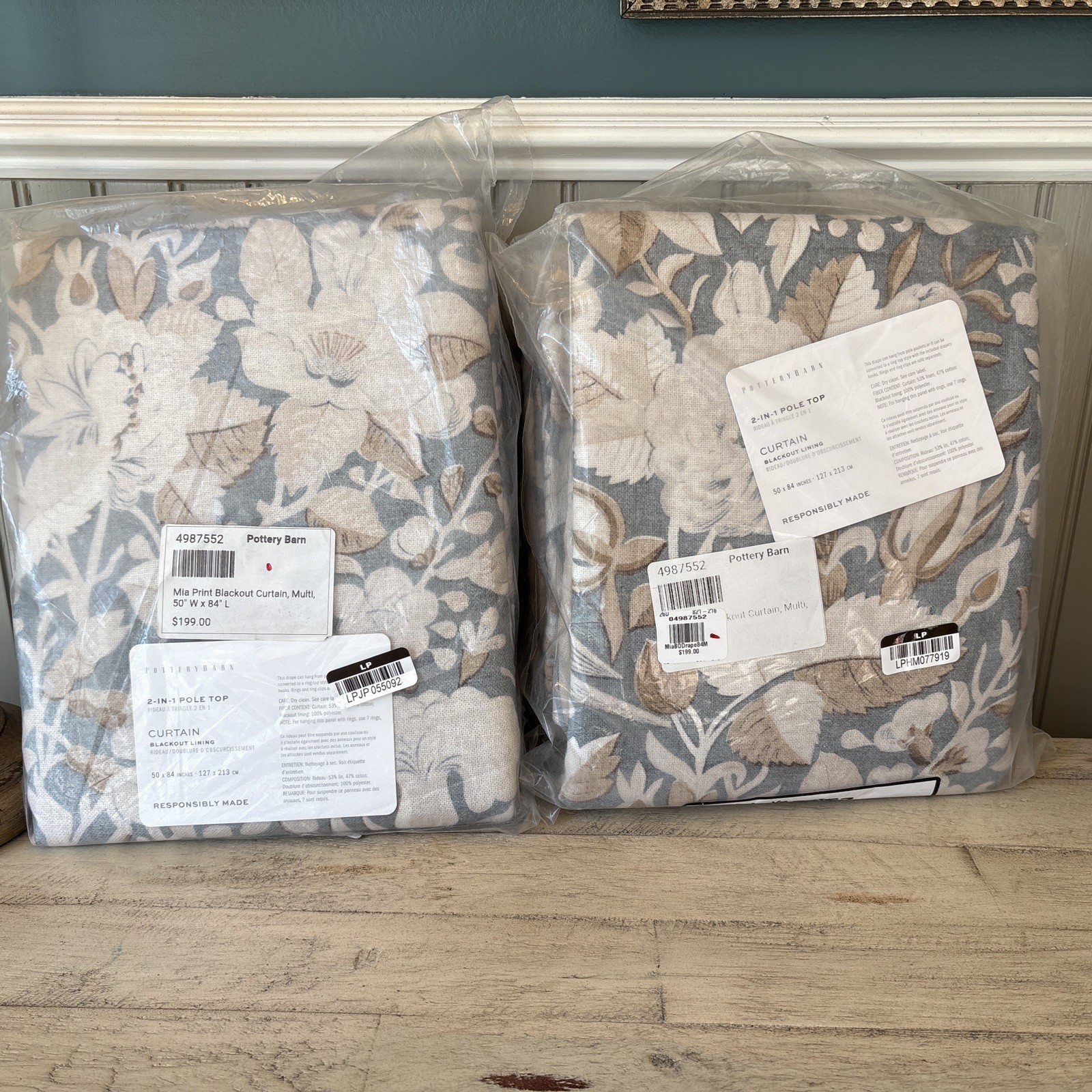 POTTERY BARN Set of 2 Mia Print Blackout Curtain Panels-Multi-50×84″-NWT