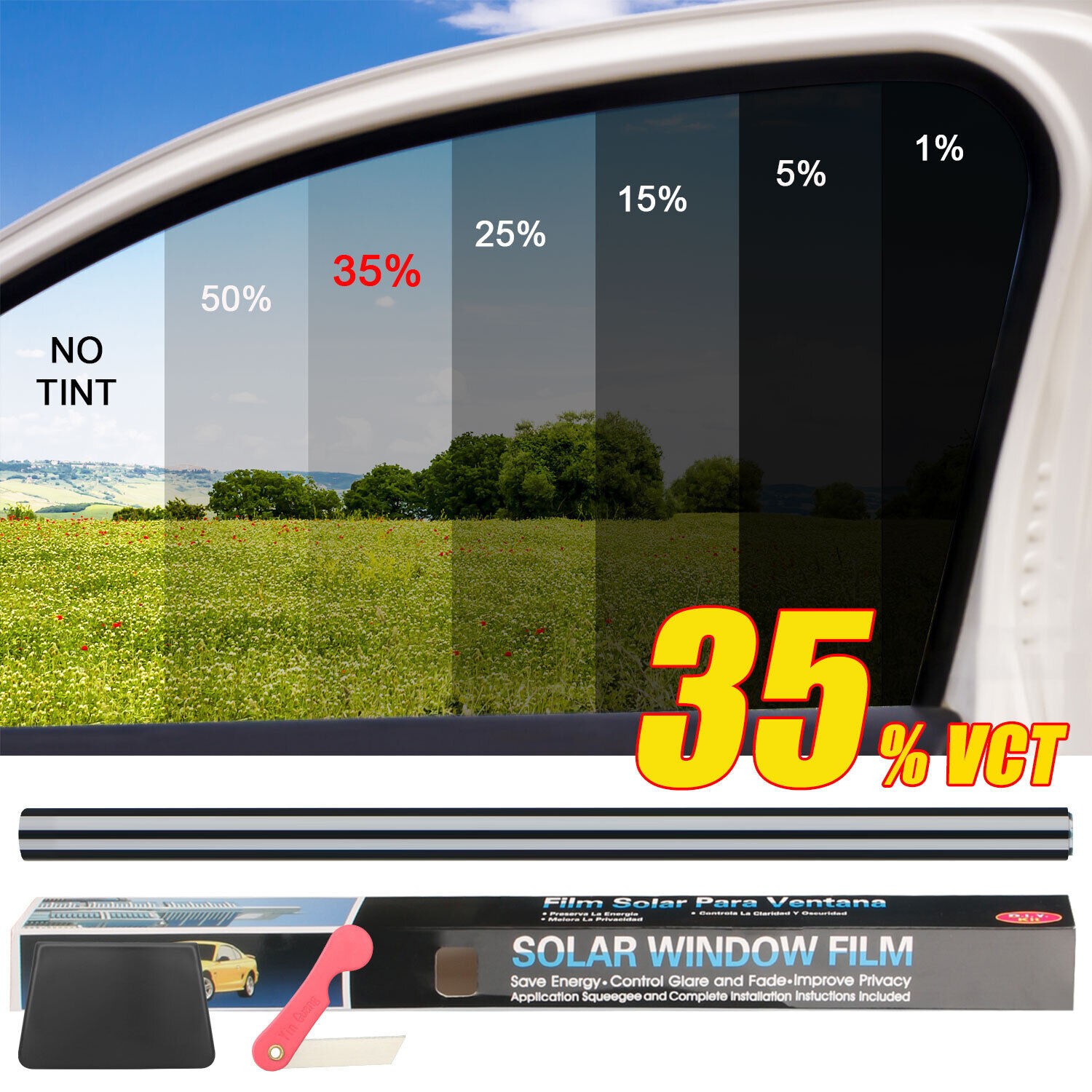 10/20FT Car Window Film Coloring Film Roll 1-50%VLT UV Protection Sticker Film