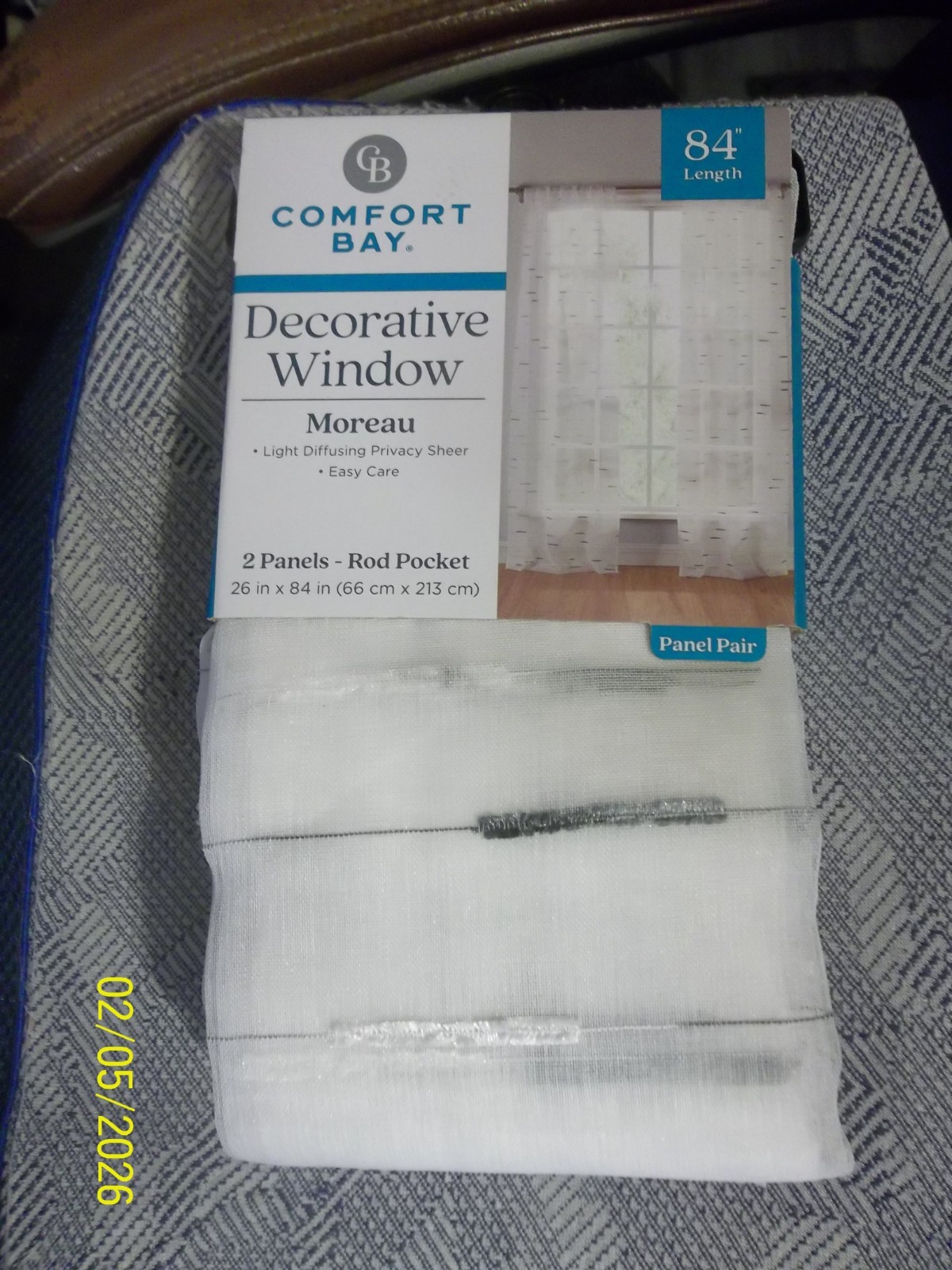 COMFORT BAY~”MOREAU”~2 PIECE SHEER W/DESIGN CURTAIN SET~NEW~ROD POCKET~26 X 84