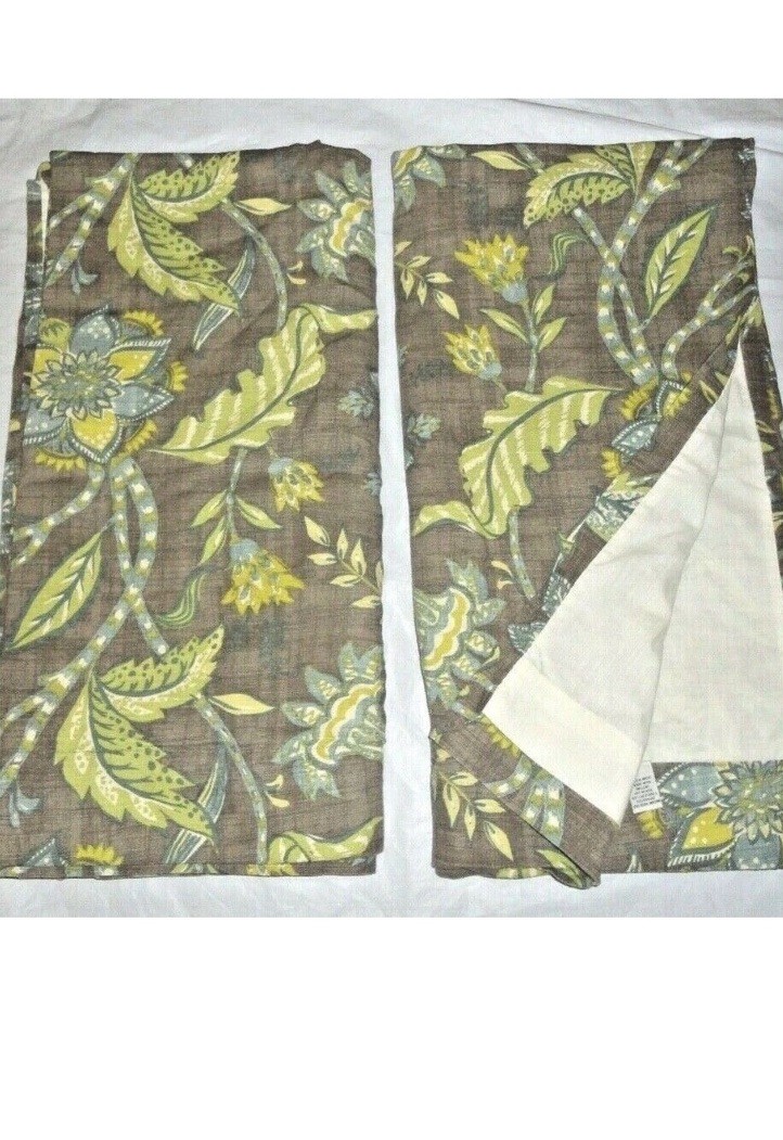 WORLD MARKET LEAVES LEAF GREEN GRAY BROWN NATURE (2) PANELS CURTAINS 57X85