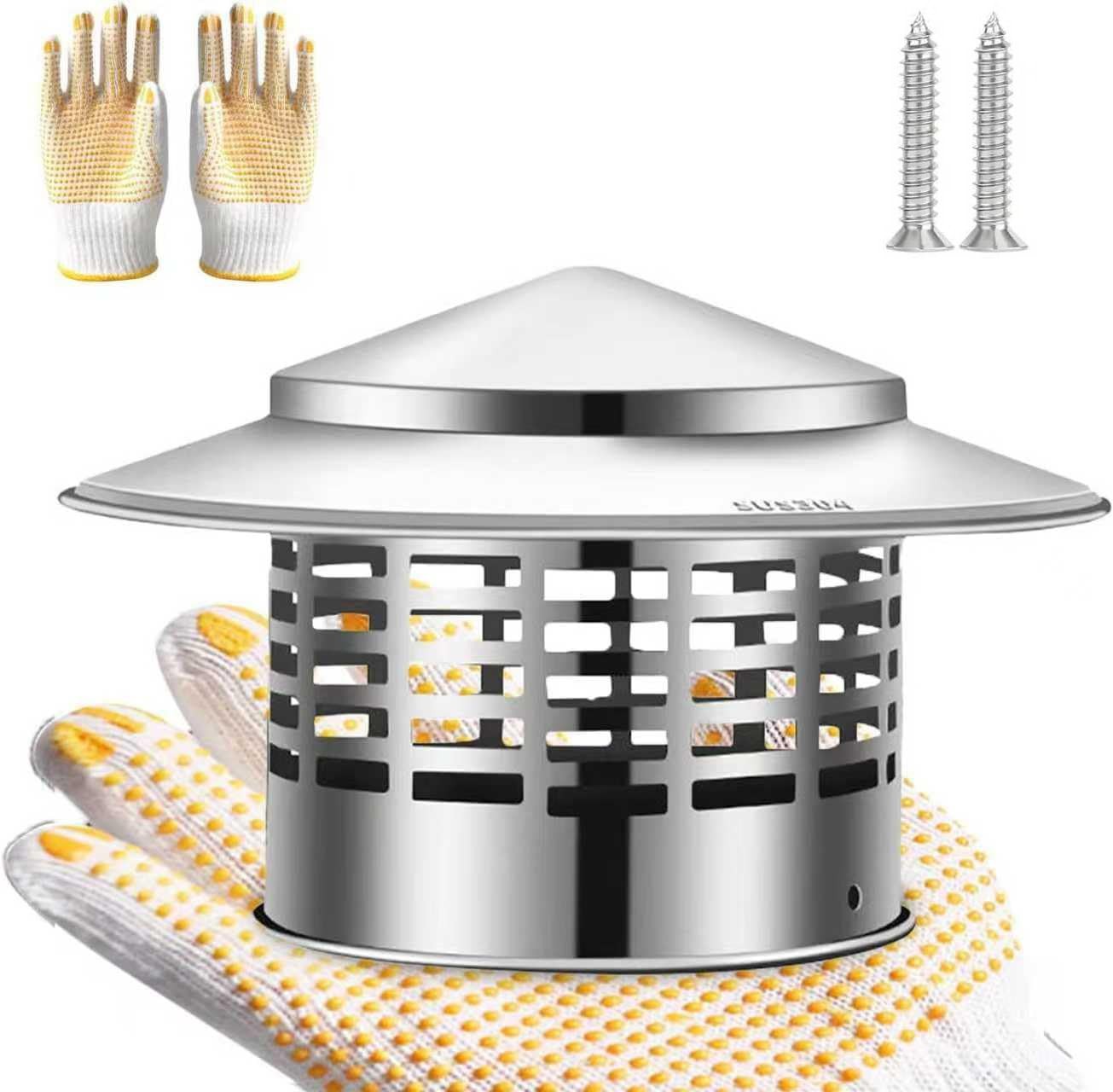 Round Chimney Cap 304 Stainless Steel Weatherproof 6 Inch Rain Stove Pipe Vent