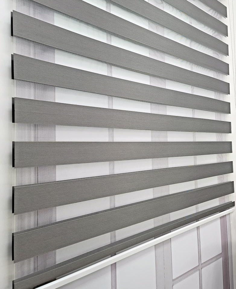 Straight Gray Color Fabric Zebra Roller Blinds Curtain For All Room, Light