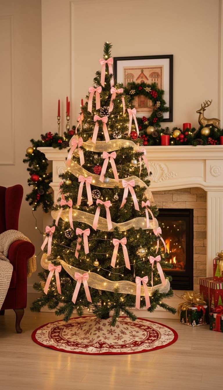 24pcs Pink DoubleSided Ribbon Twist Tie Bows Christmas Valentines