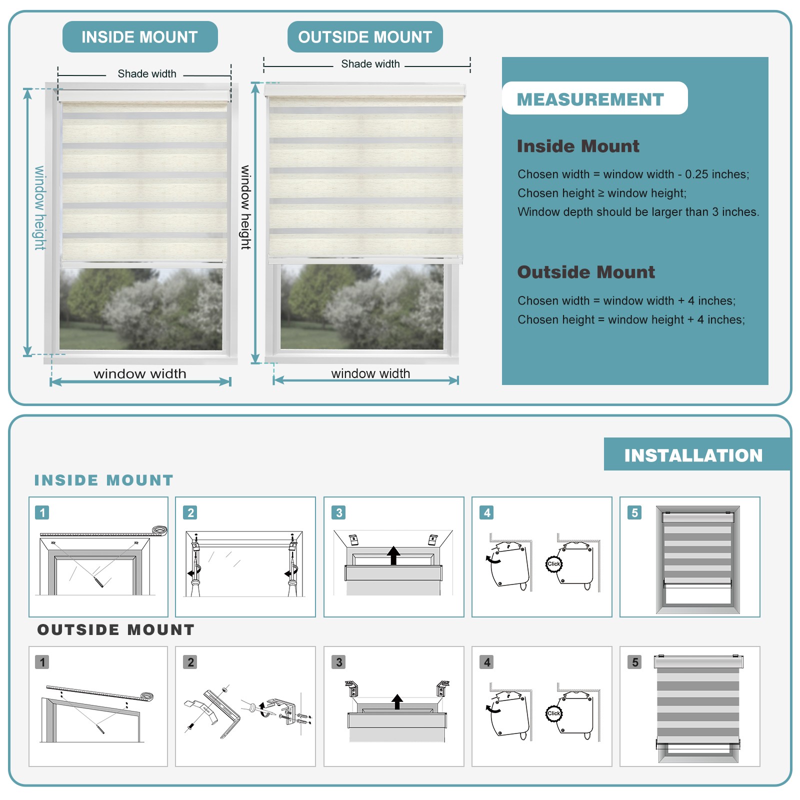 Changshade Horizontal Shade Window Blind Zebra Dual Roller Blind Easy to Install