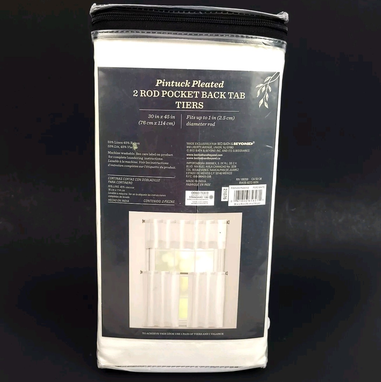 Bee & Willow Pintuck Pleated 2 Rod Pocket Back Tab Tiers Window White 30×35″ New