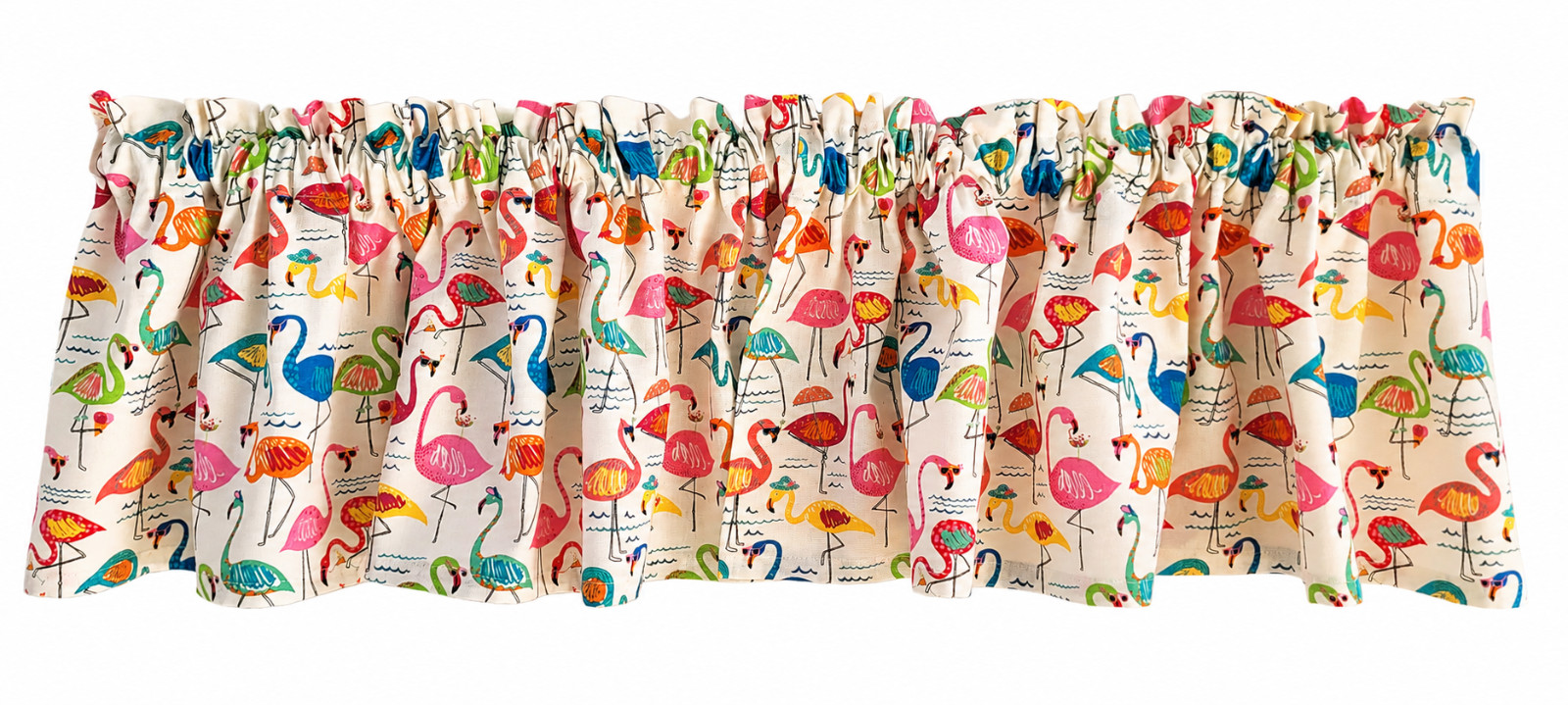 Flamingo Themed Valance, Tropical Coastal Window Treatment, Beach House Decor