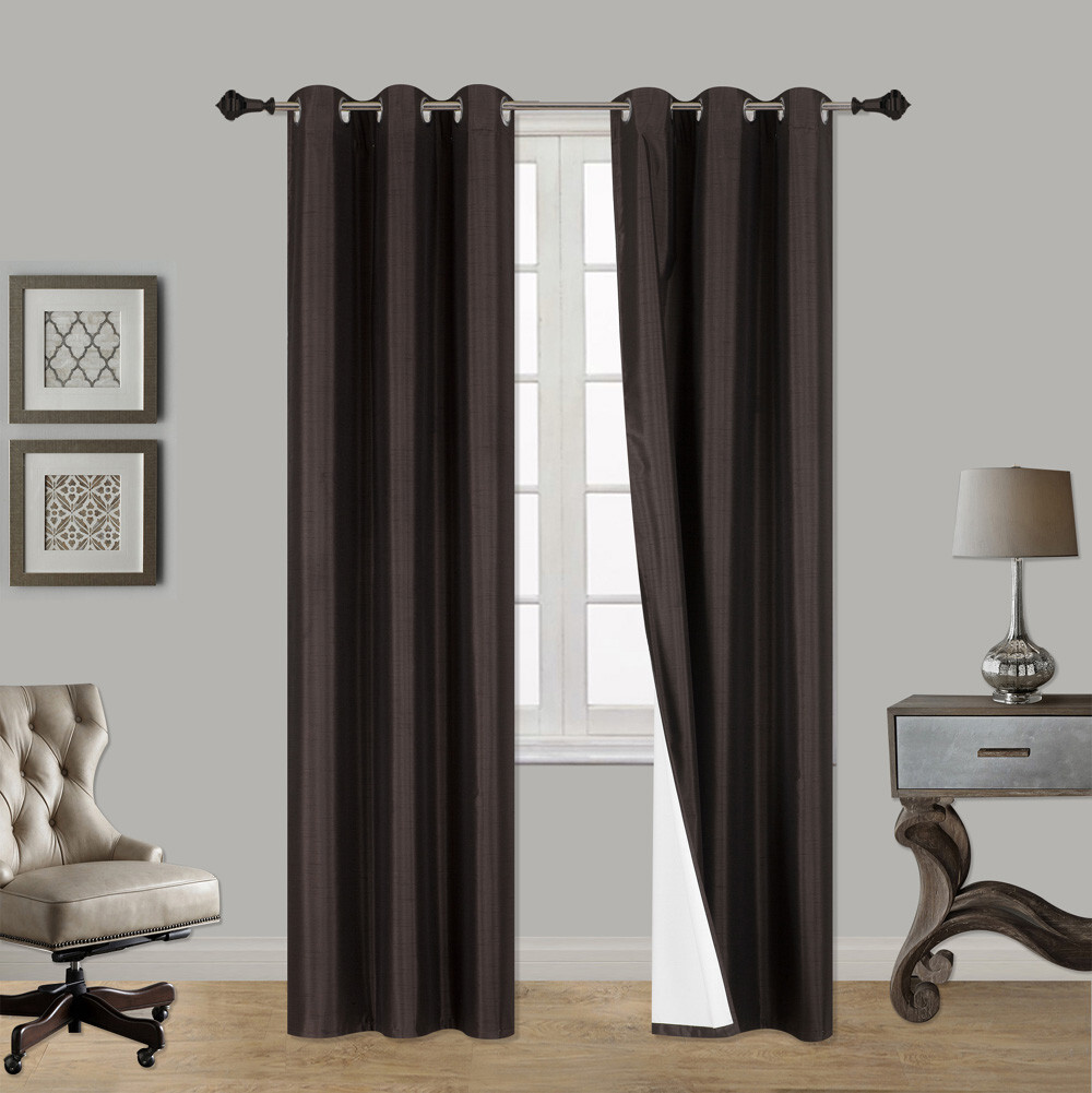2 PANELS SILK BLACKOUT THERMAL GROMMET FOAM LINED WINDOW CURTAIN DRAPE NOA