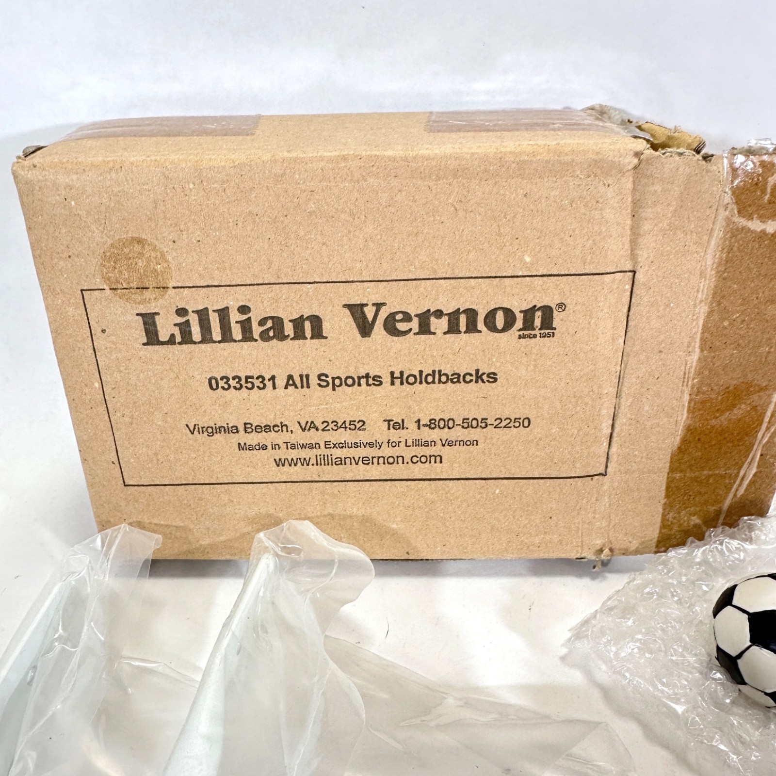 Lillian Vernon Ceramic All Sports Curtain Holdbacks Wall Mount 2-Piece Set – New