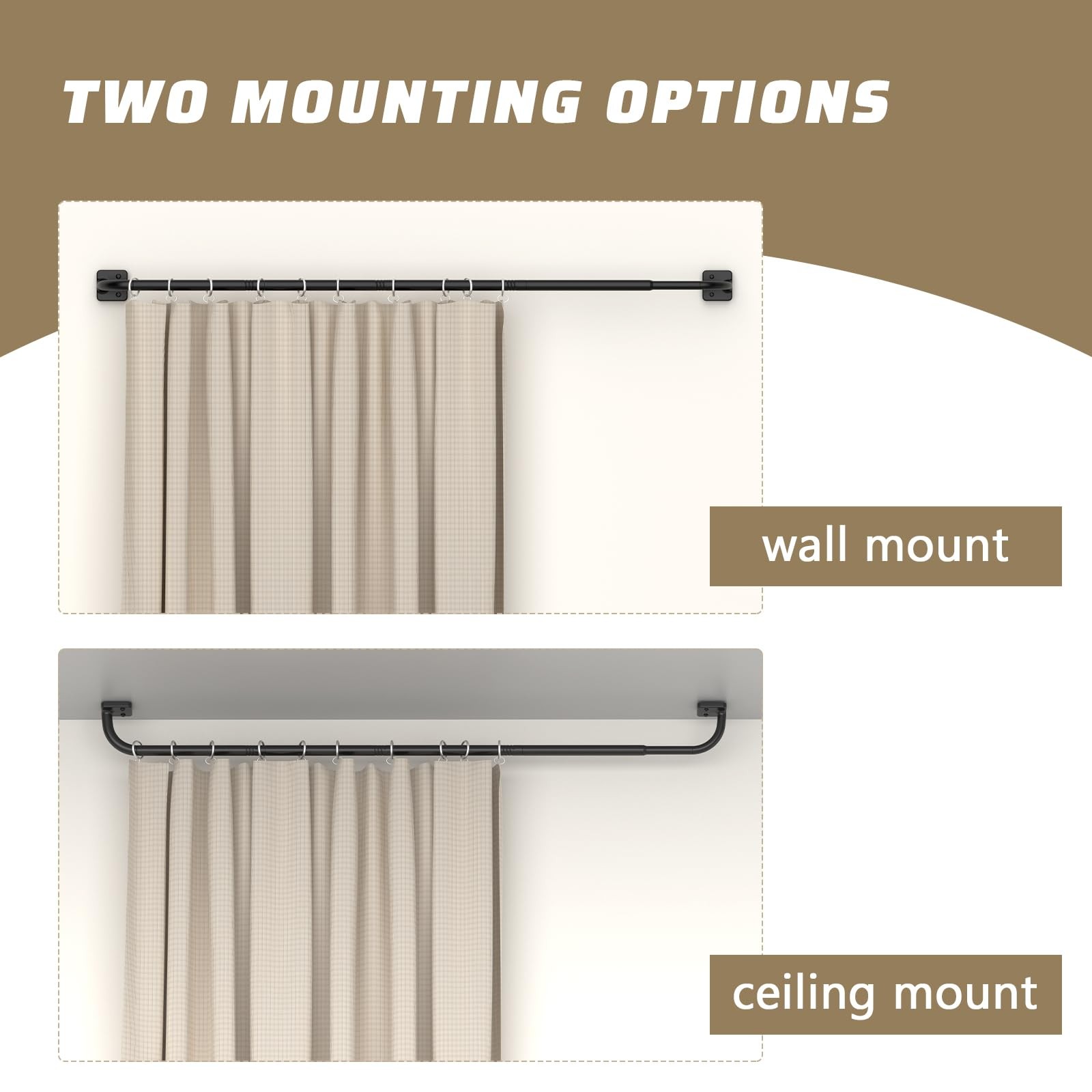Black 5/8 Inch 3260 In Wrap Around Room Darkening Blackout Curtain Rod Set
