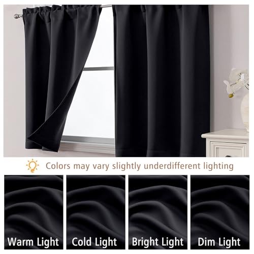 24″ Black Cafe Curtains – Light Blocking 30″W x 24″L – Pack of 2