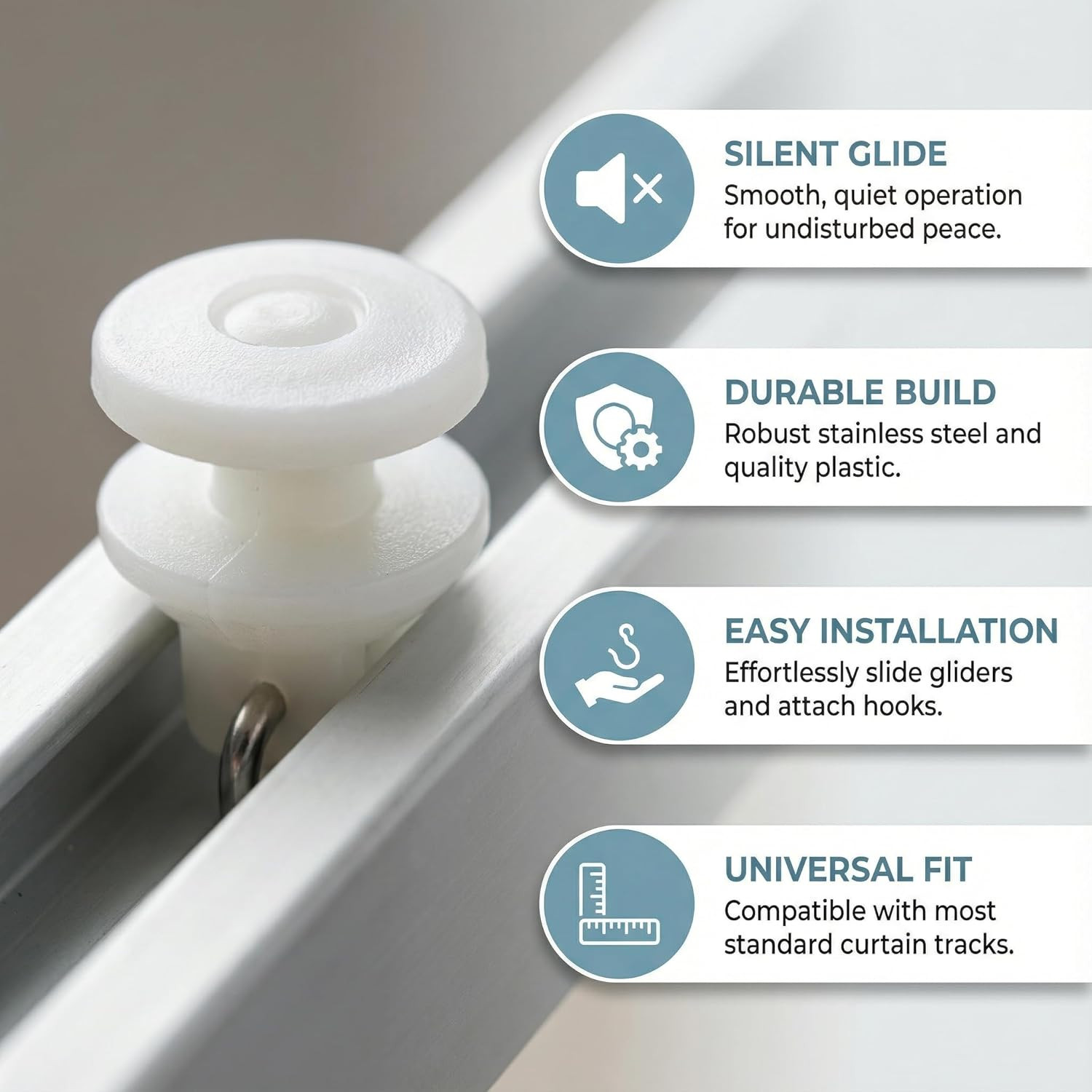 40 Pcs Curtain Track Gliders and Hooks Set Includes 20 Plastic Track Rollers 20