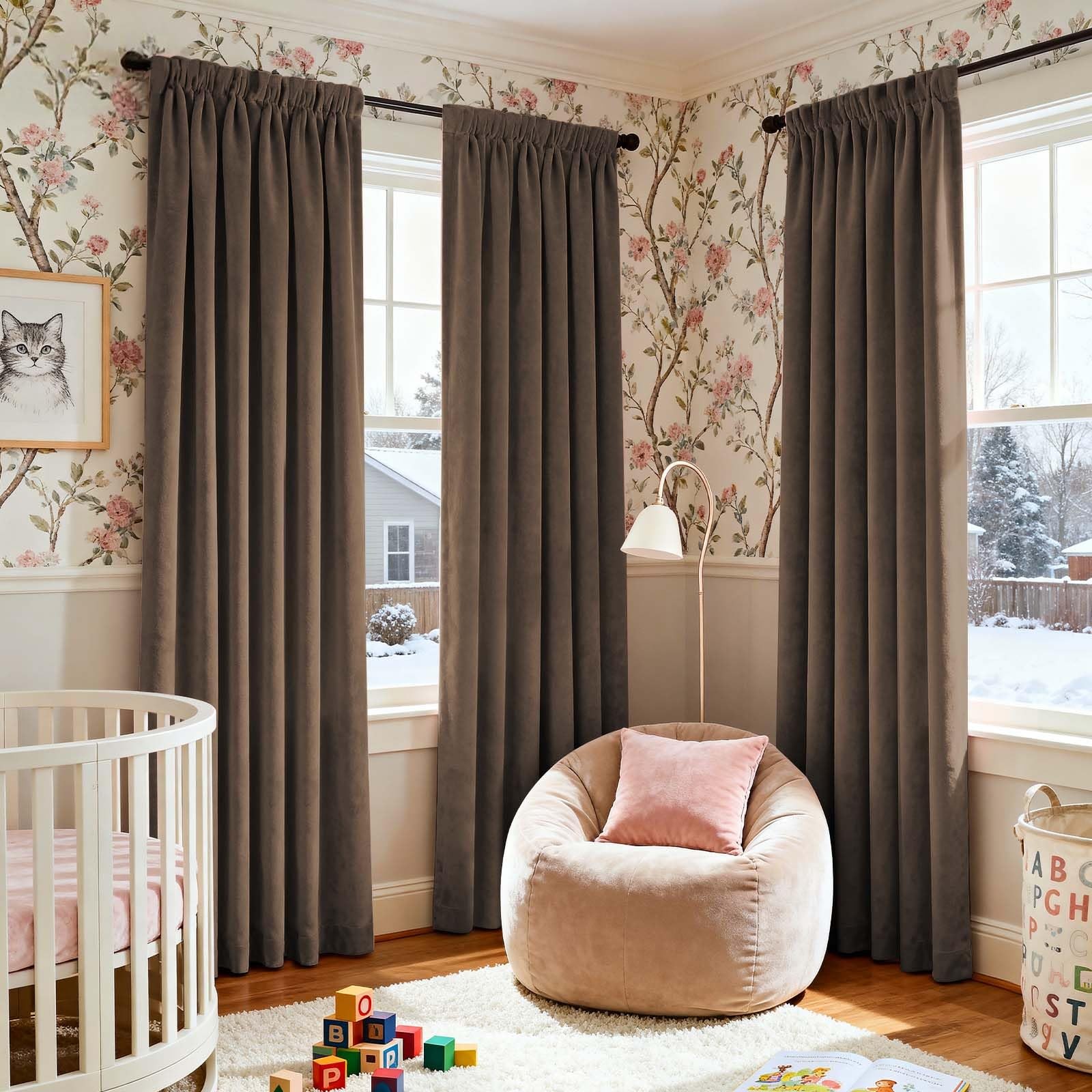 Dark Brown 84 Inch Long (52 x 84 Inch) Blackout Velvet Curtains Thermal Insul…
