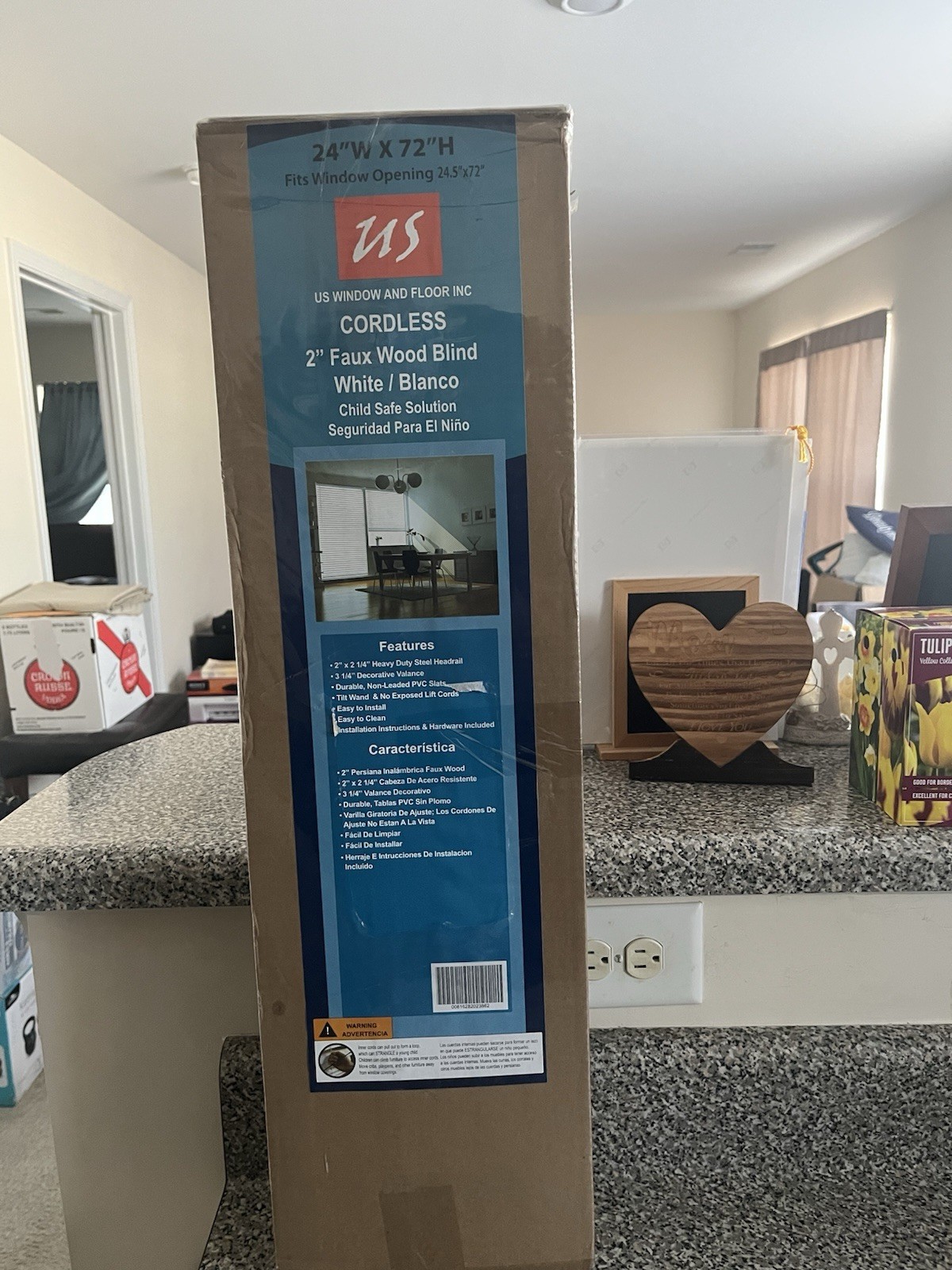 US Window & Floor 2” Cordless Faux Wood Blinds! White 24” X 72” New!