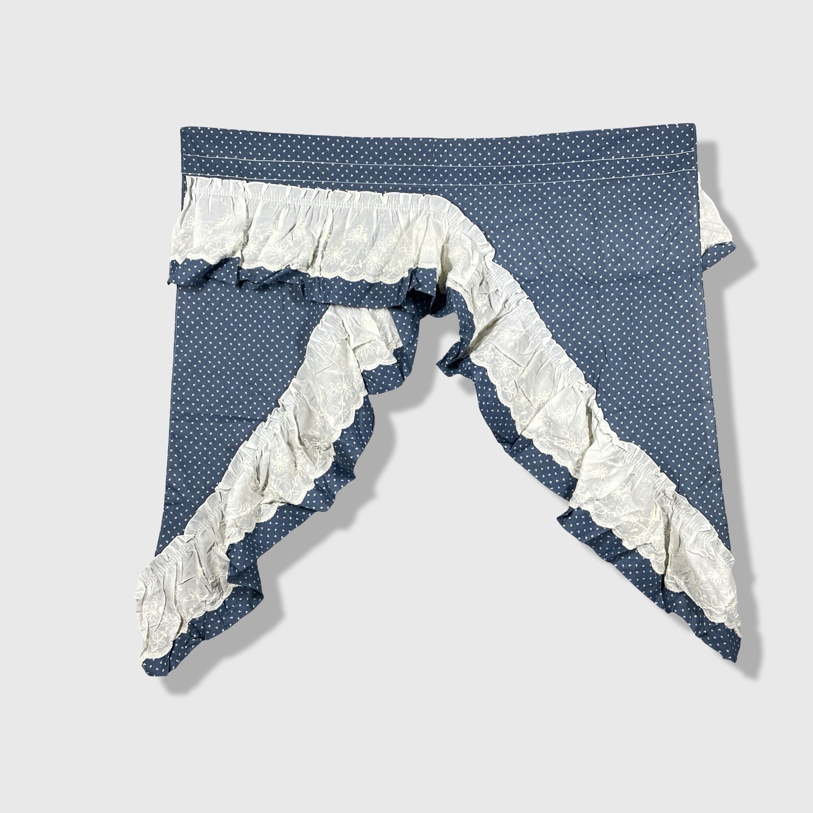 Vintage Swag Curtains Home 33×36 Blue White Polka Dot Eyelet Lace Cottagecore