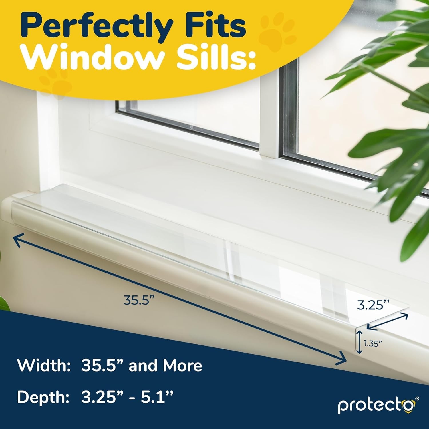 Pet-Friendly Window Frames – Scratch-Resistant Clear Sill Guards (35.5″ x 3.25″)