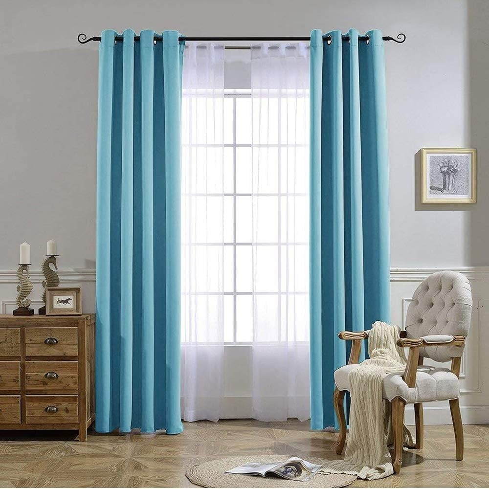 Room Darkening Curtain Panels – 52 inches W x 120 inches L, Teal Blue, 2 Pane…