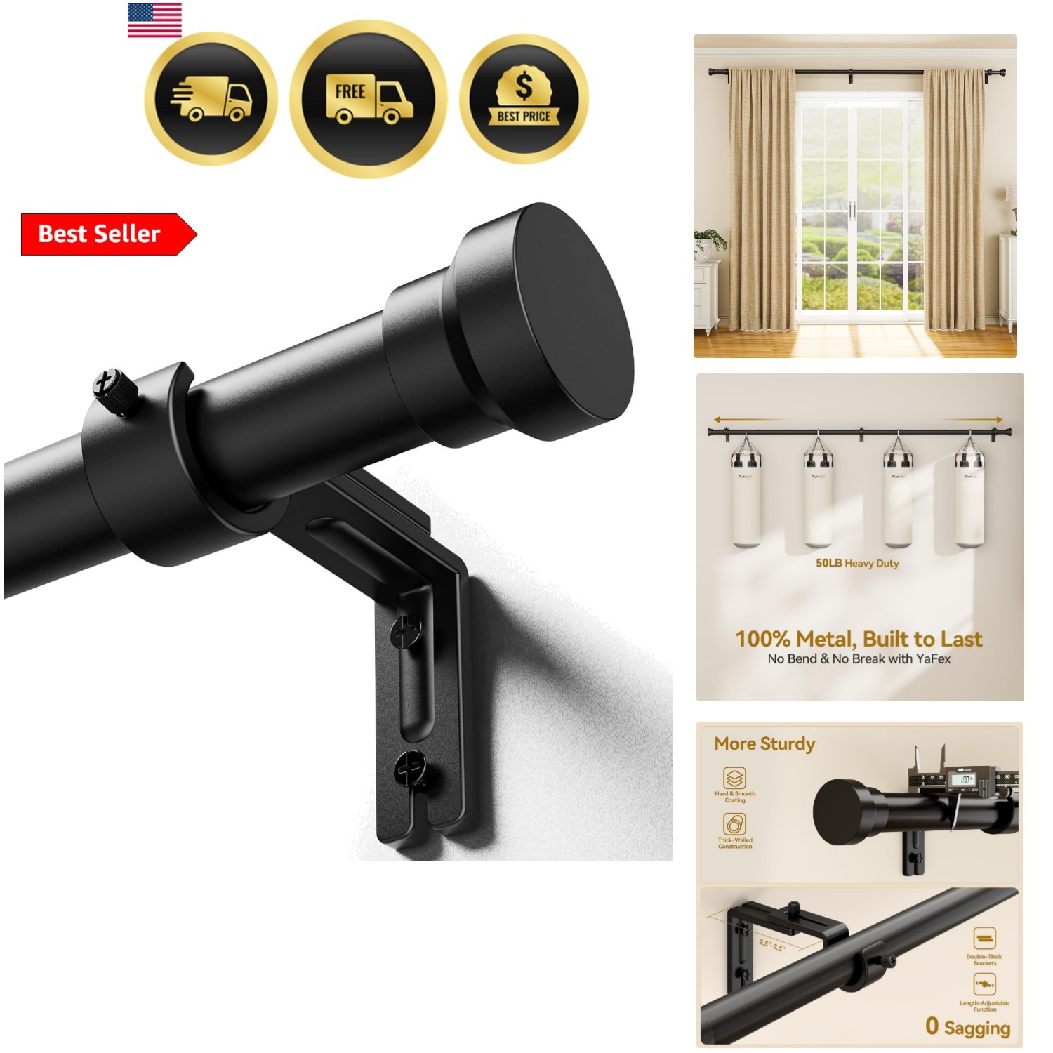 Curtain Rods 32-144 Inch, Heavy Duty 1 Inch Adjustable Curtain Rod for Window…